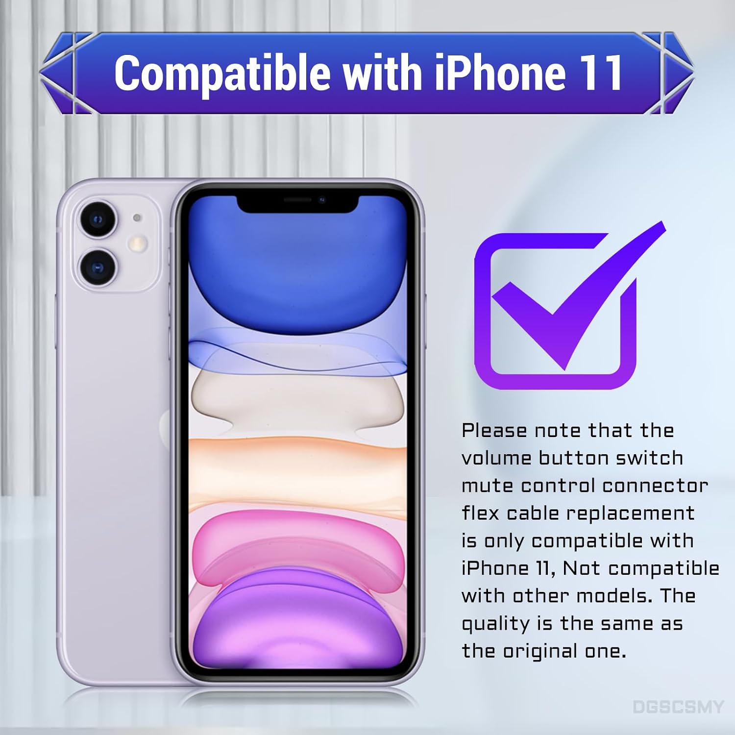 for iPhone 11 Volume Button Replacement Mute Key Button Silent Switch Control Flex Cable OEM Assembly Metal Bracket Complete Repair Fix Tools Kit with Waterproof Sticker A2111 A2223 A2221