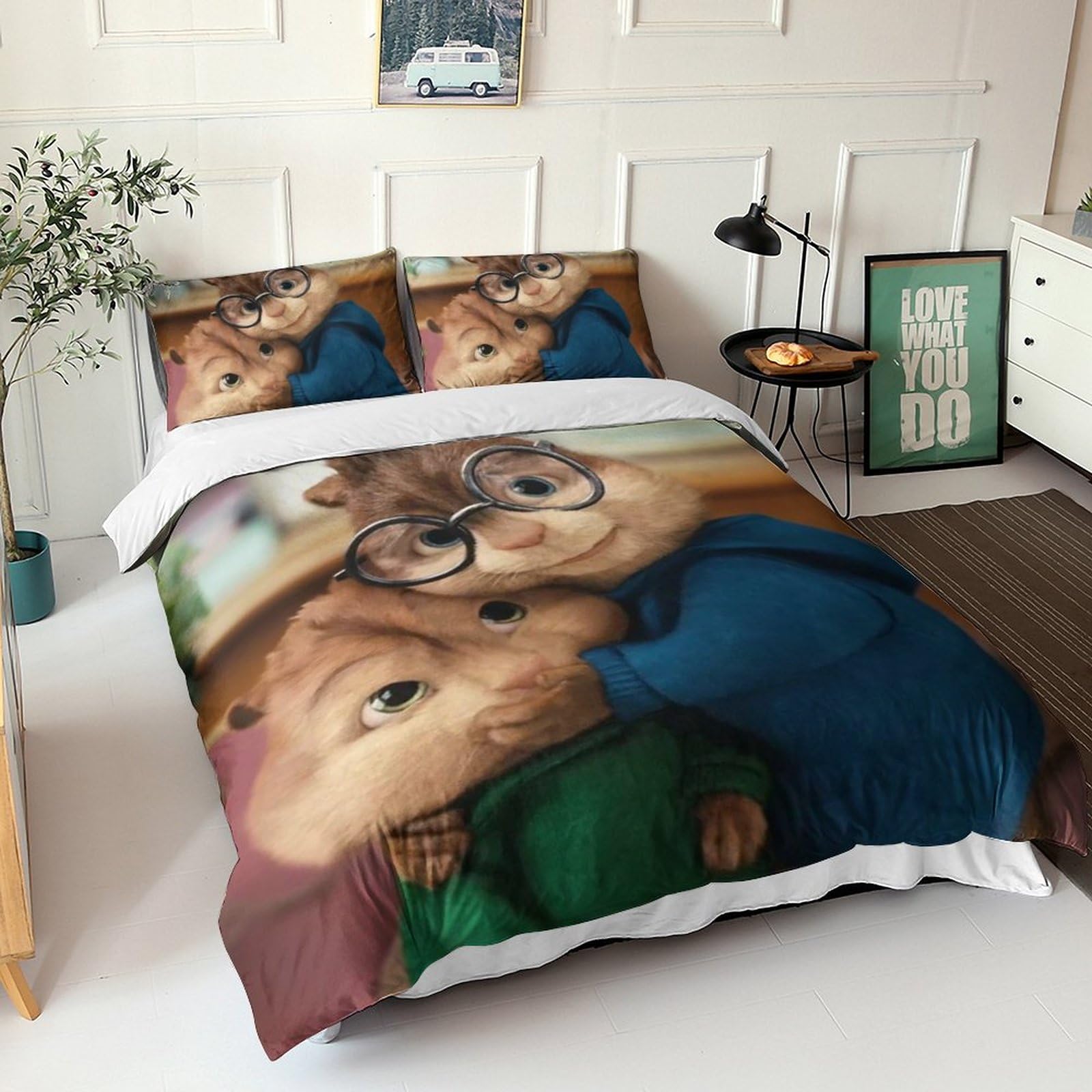 Copripiumino Alvin And The Chipmunks 2 Pezzi In Microfibra - Stampa 3D Morbida - Per Letto Singolo 135x200cm - Con Cerniera E Federa