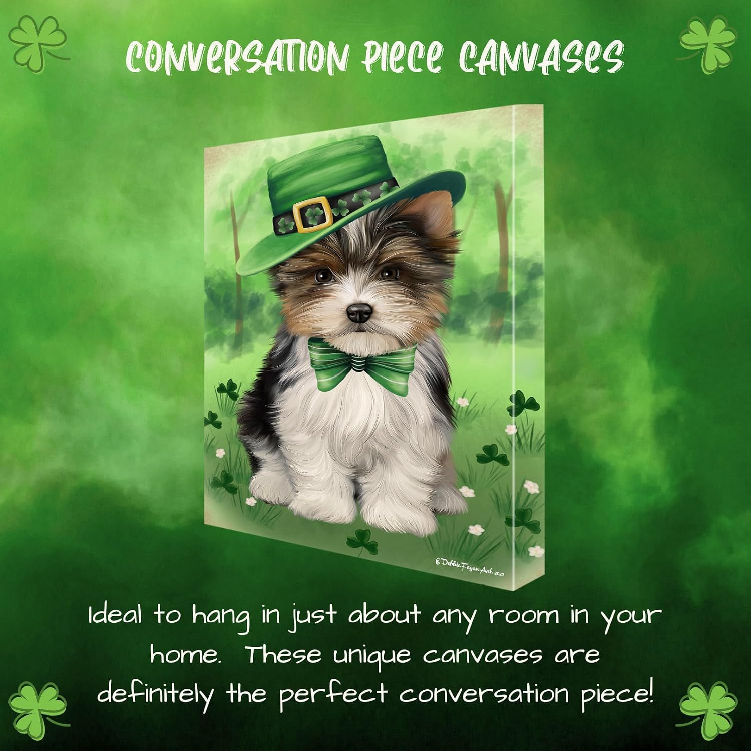 St. Patricks Day with Biewer Terrier Dog Canvas Wall Art - Premium Quality Ready to Hang Room Decor - Flat Rolled 20" x 24"