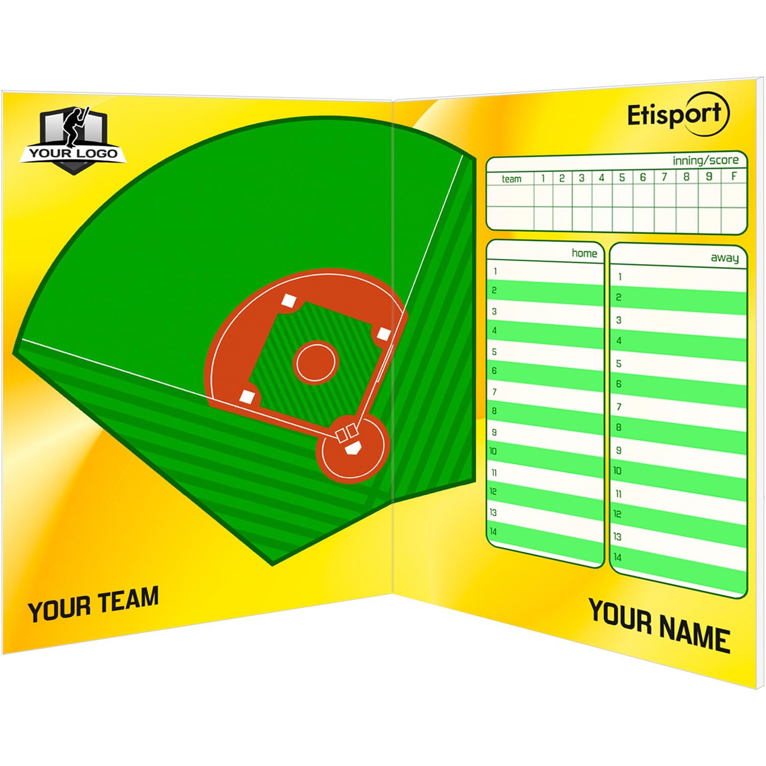 Pizarra táctica Beisbol para Entrenador Personalizada con Nombre y Escudo del Club. Tablero de borrado en seco