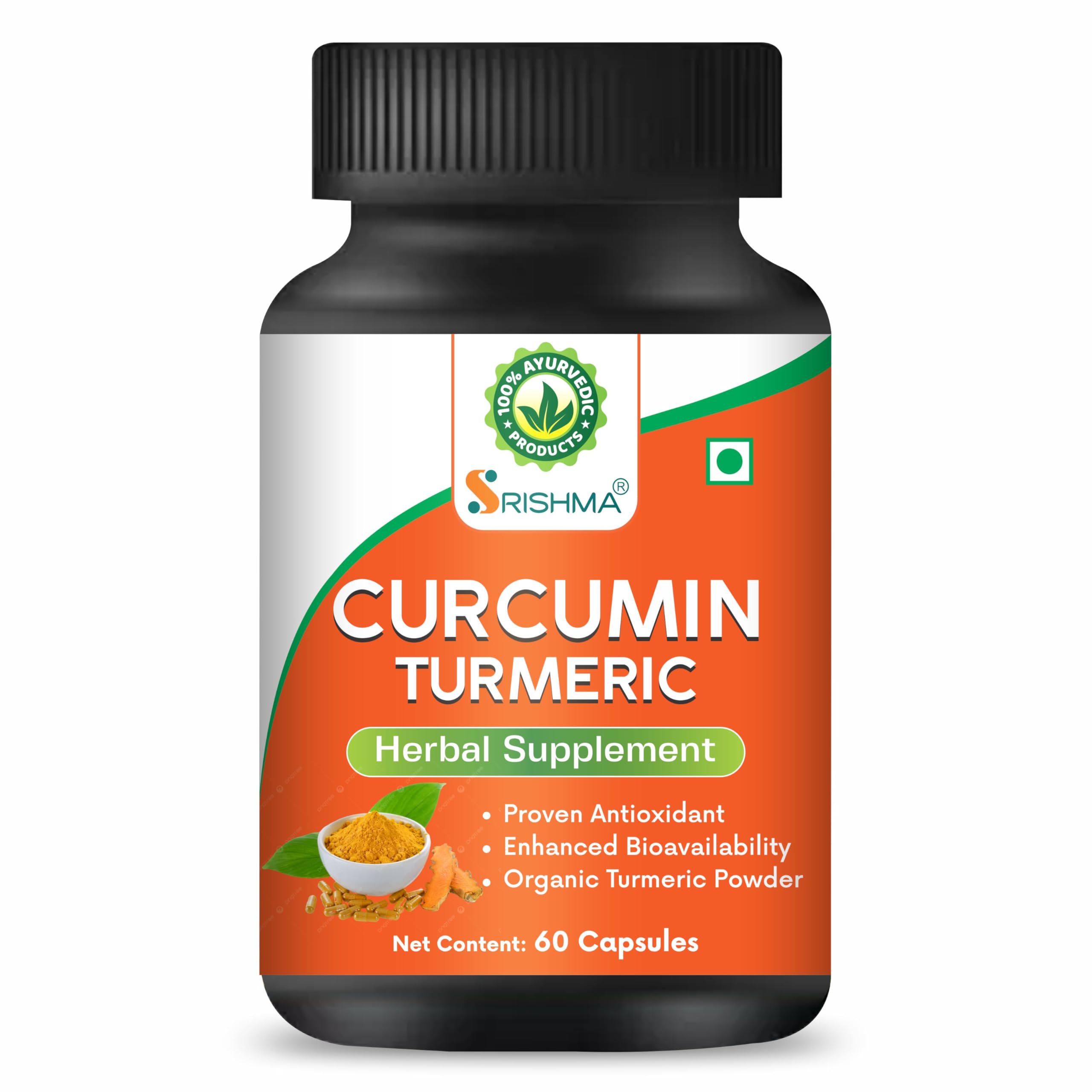 Srishma Curcumin Turmeric Herbal Supplements - Organic Turmeric Powder with Enhanced Bioavailability & Antioxidant Support - 60 Capsules-image-24