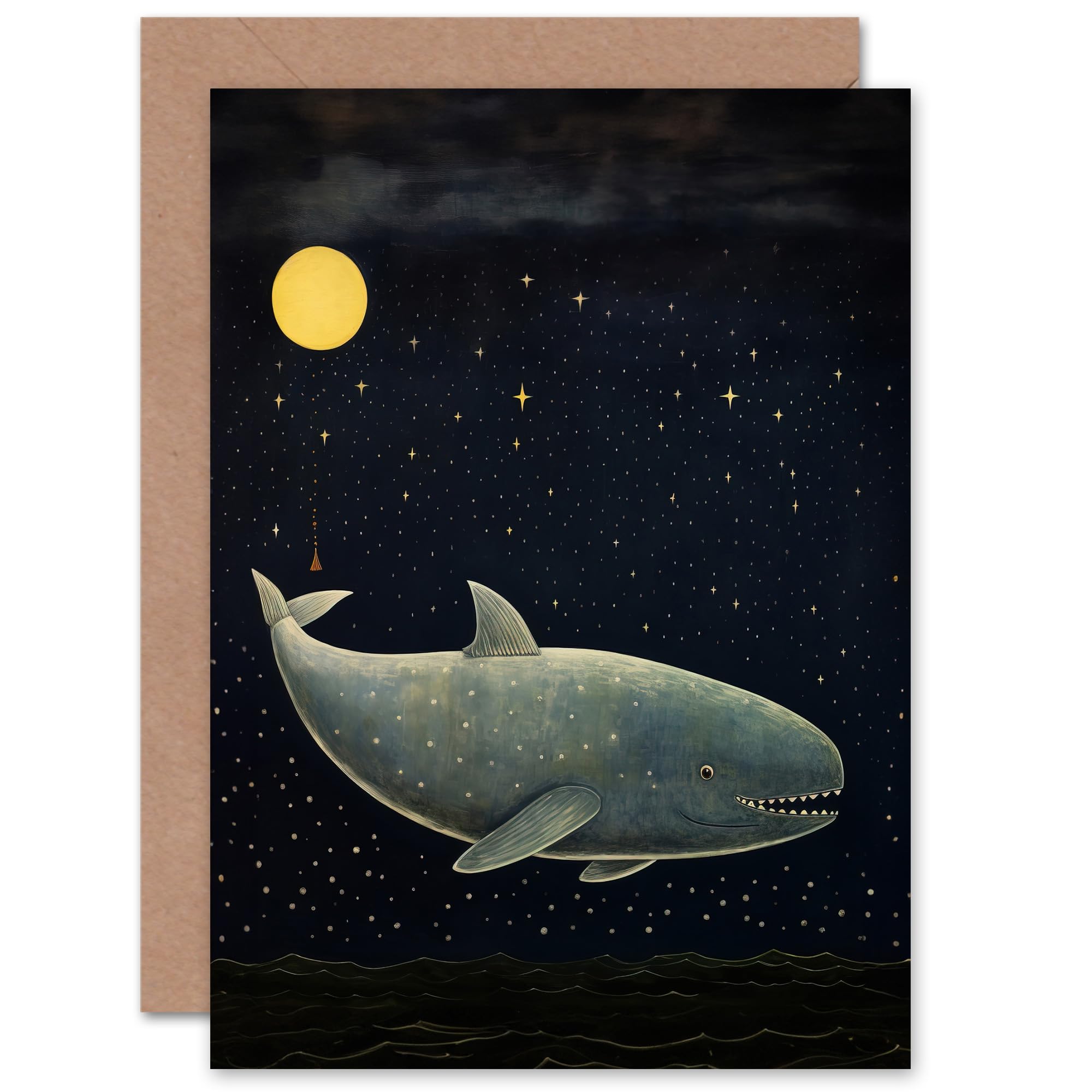 Artery8 Whale Breach at Full Moon for Child Children Kids Birthday Congratulations Son Daughter Blank Art Greeting Card