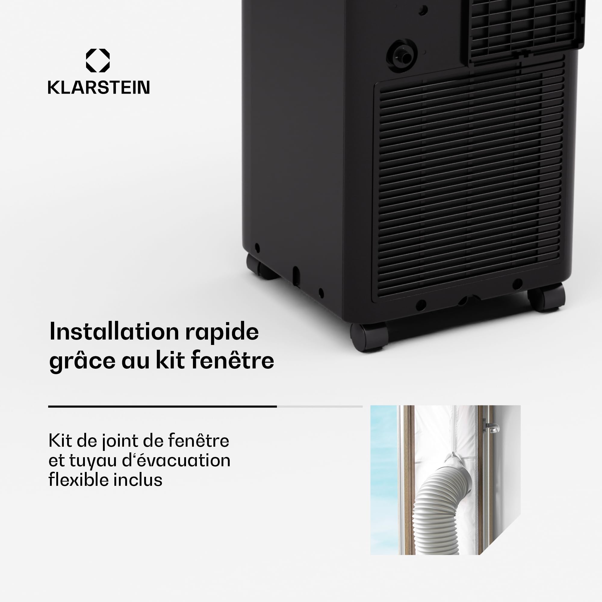 Klarstein Aero Ring Climatiseur Mobile – 9,000 BTU, 3-en-1 Refroidissement, Déshumidificateur & Ventilateur, Commande App & Vocale, Pour Pièces Jusqu'à 31 m², Éco R290, Roulettes, Noir