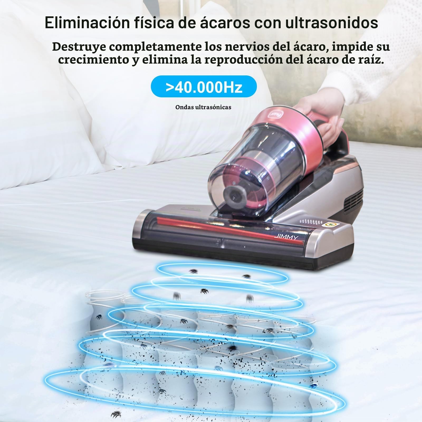 Jimmy BX5 Pro Aspiradora Antiácaros con Luz UV, 500W y 15Kpa Aspirador de ácaros para Alérgicos, Tecnología Ultrasónica, Doble Filtrado Ciclónico y Vibración, Apto para Cama y Colchón, Sofá