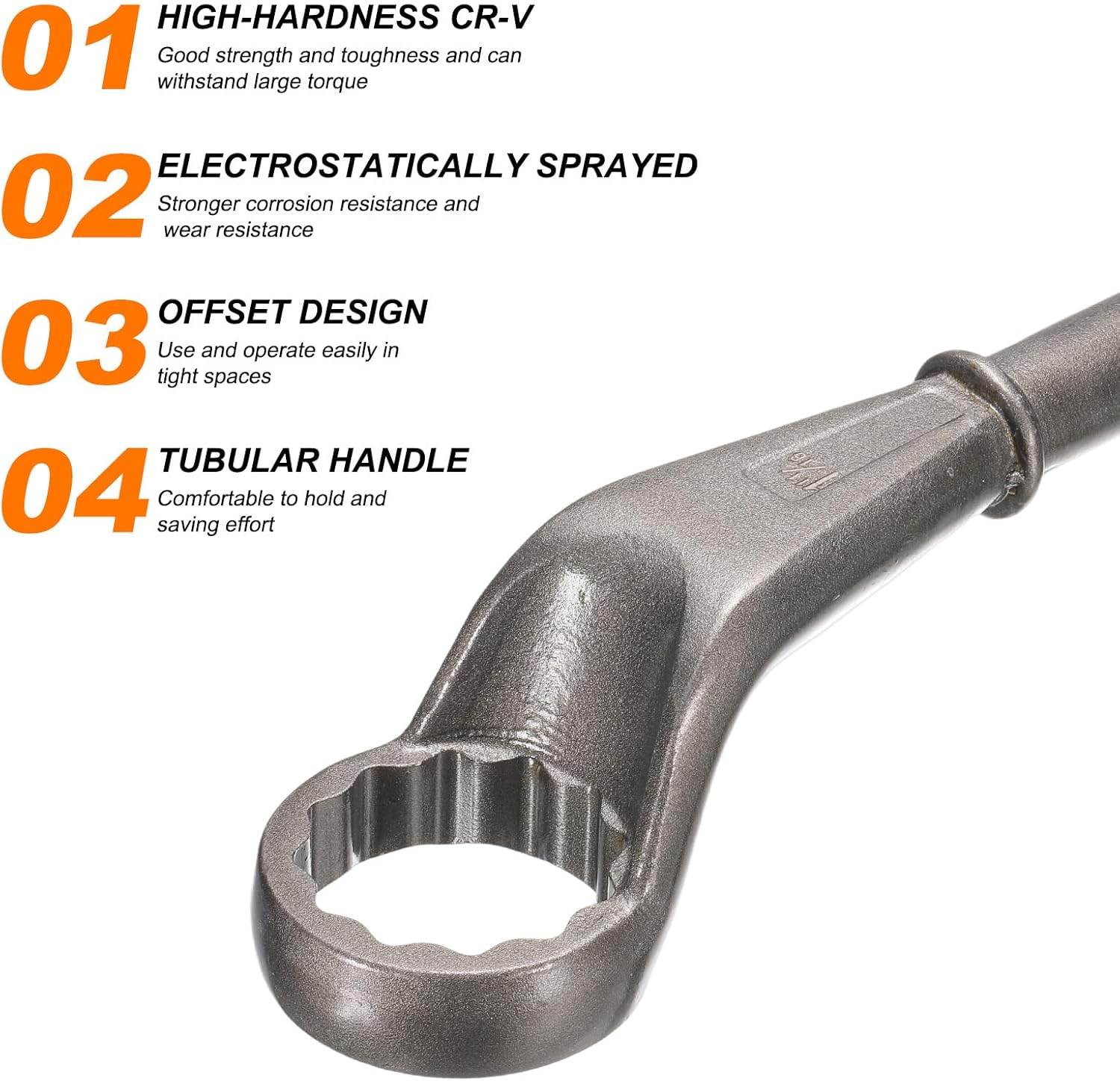 HARFINGTON Offset Box End Tubular Handle Wrench 1-11/16" CR-V 12 Point Offset Single End Torx Wrench High Neck Tubular Box Wrenches for Tightening Remove Screws and Fasteners, Silver Gray