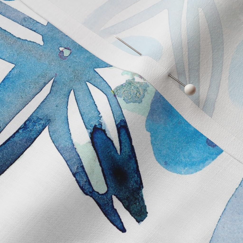 Spoonflower Fabric - Seaside Starfish Blue Watercolor Island Summer Nautical Seashell Ocean Printed on Petal Signature Cotton Fabric by The Yard - Sewing Quilting Apparel Crafts Decor