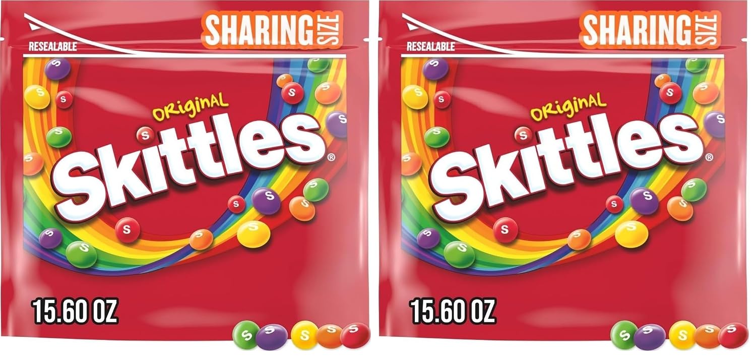 SKITTLES Summer Candy Sharing Size Bag, Chewy Fruit Bulk Candy for Movies, Traveling, Parties, and More 15.6 oz (Pack of 2)