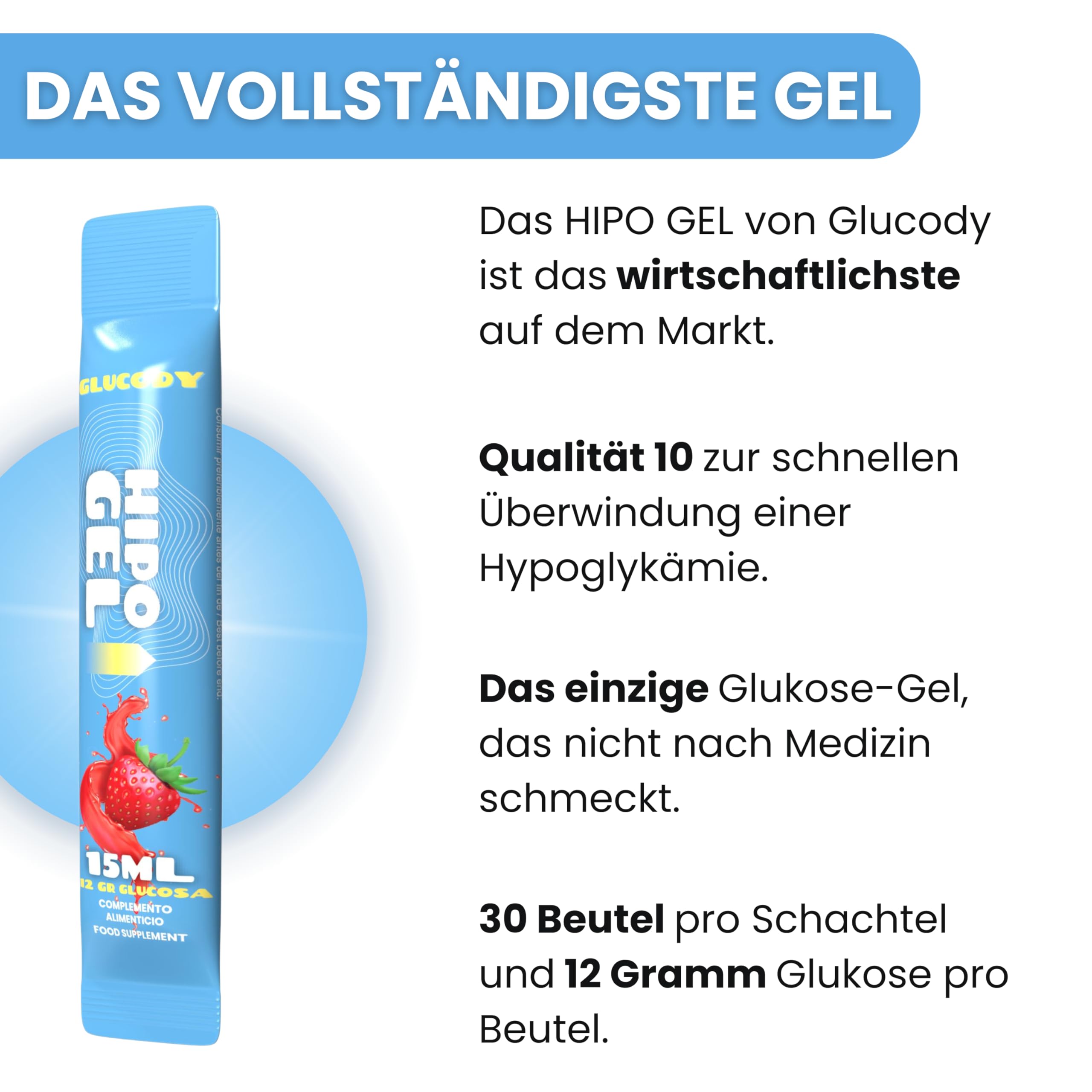 Glukosegel gegen Hypoglykämie / 30 Beutel x 12 g schnell absorbierbare flüssige Glukose / 15 ml flüssige Glukose zur Linderung von Hypoglykämie bei Patienten mit Diabetes