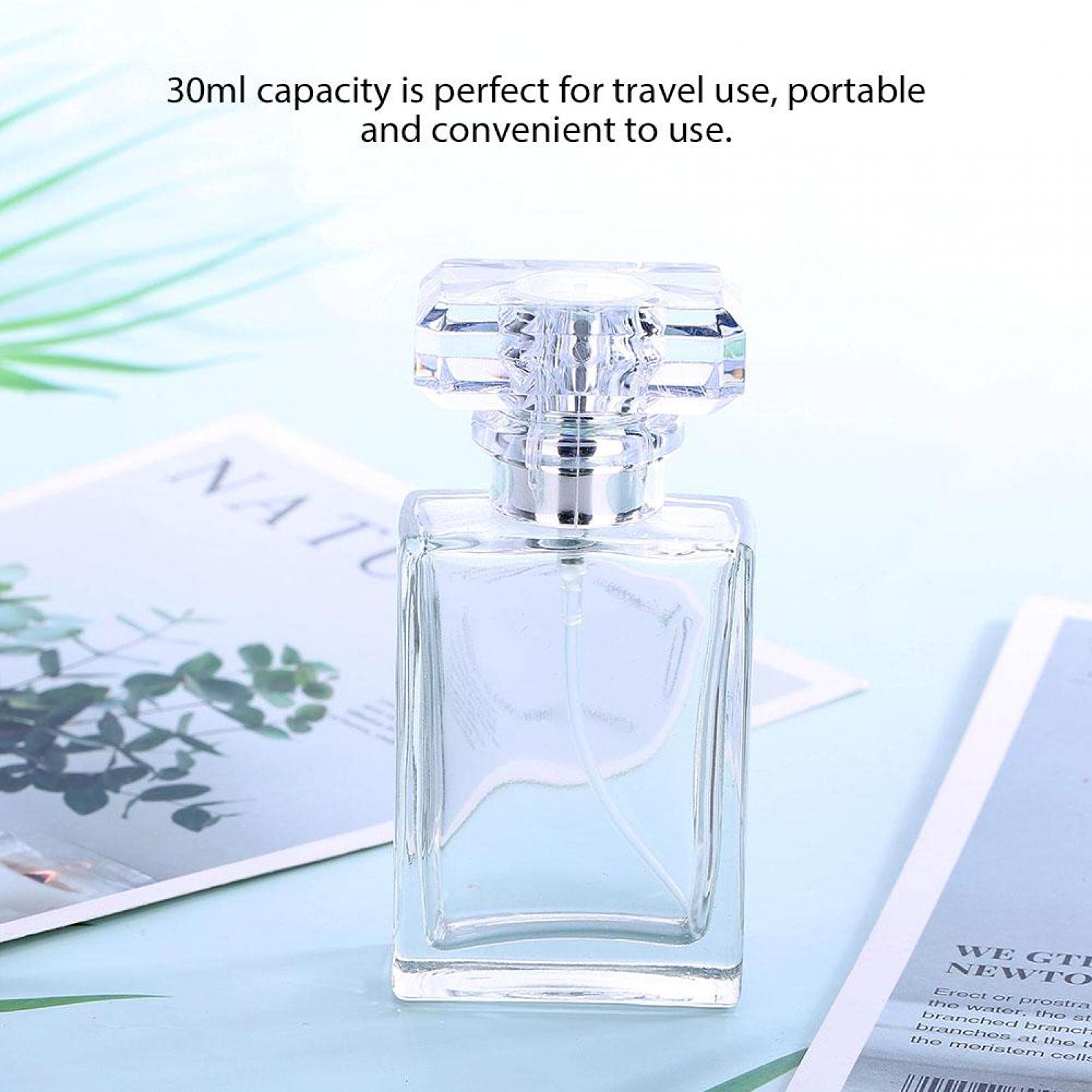 Butelka z rozpylaczem perfum, 30 ml, pusta szklana butelka na perfumy, do wielokrotnego napełniania, prostokątna flakon, do pakowania perfum w podróży, 9,4 x 4,6 cm (przezroczysta)