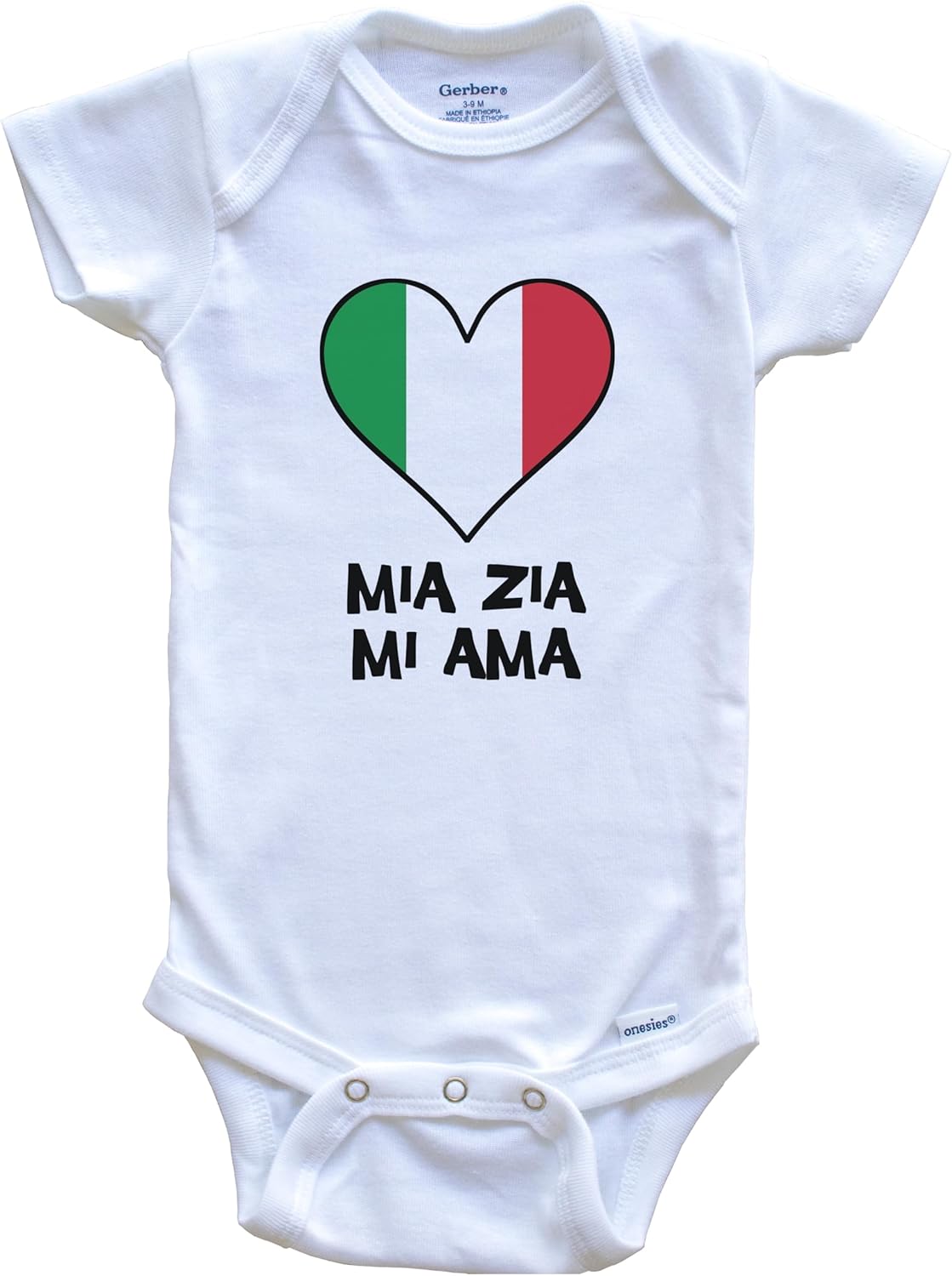 My Aunt Loves Me Italian Language Italy Flag Heart One Piece Baby Bodysuit - Mia zia mi AMA