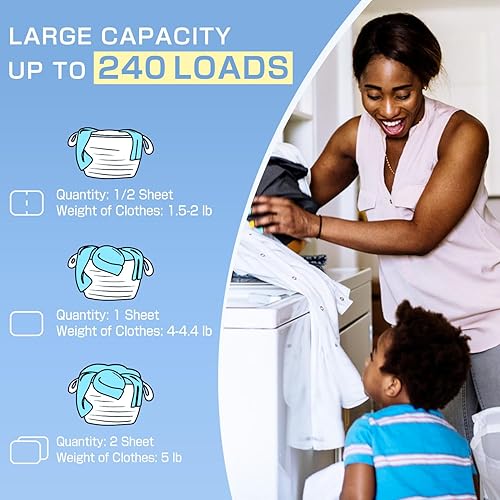 Miniatura 22 de Soulink Hojas de detergente para ropa lavanda, 240 cargas, ecológicas, a base de plantas, hipoalergénicas, sin jarra de plástico