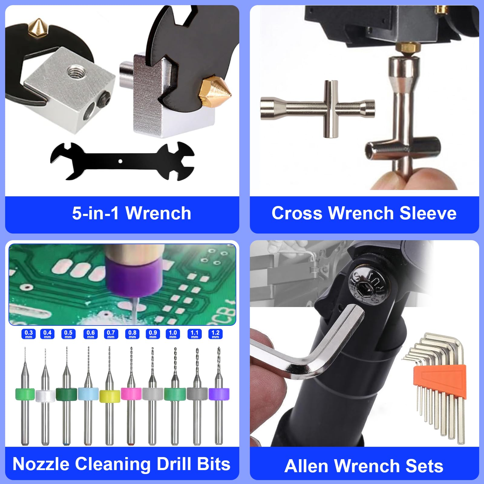 Set di attrezzi per stampante 3D, 154 pezzi, set di attrezzi per modellismo, inclusi strumenti per la pulizia, lucidatura, smontaggio, pinzette e pinze per stampante 3D