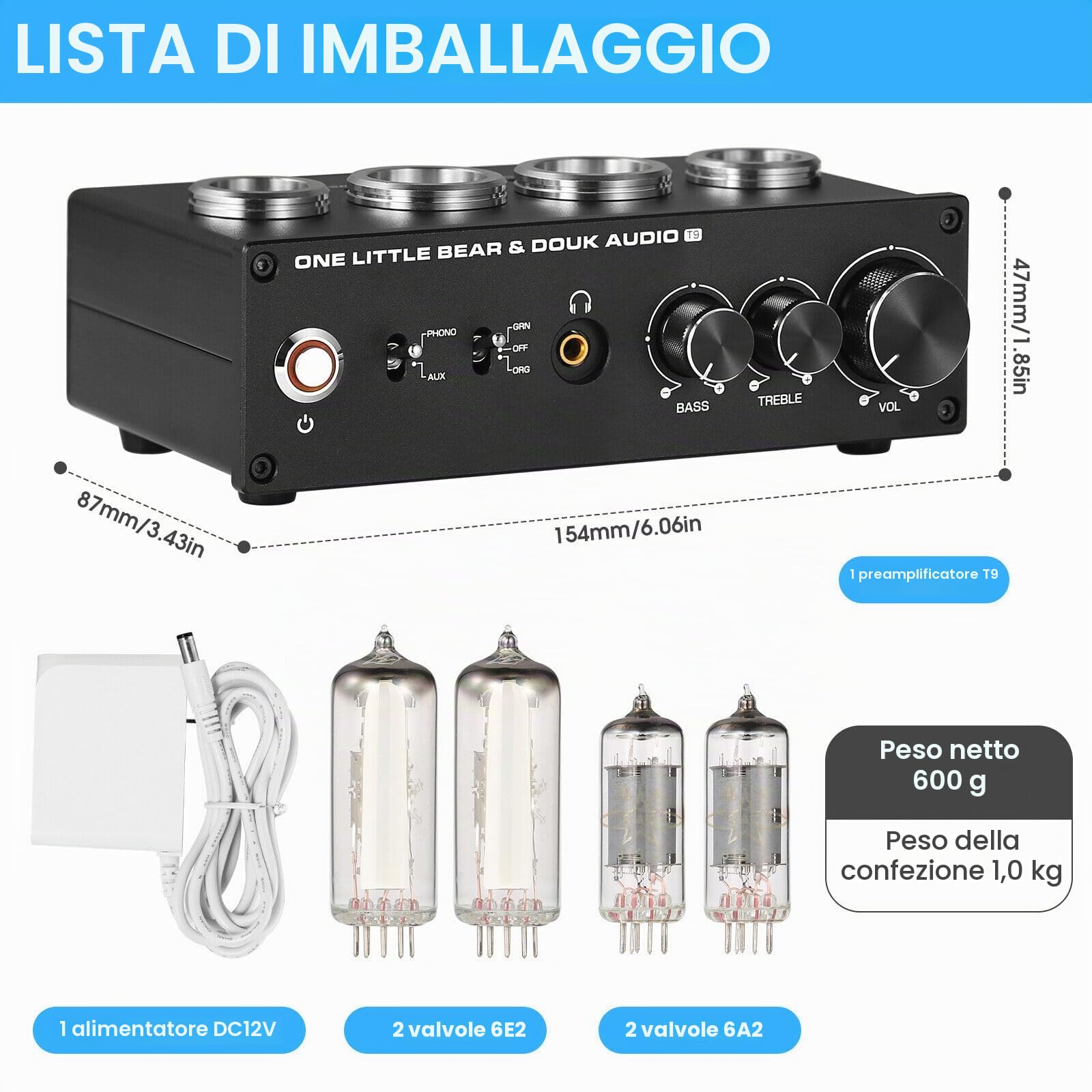HiFi 6E2 Preamplificatore a valvole Phono Preamp per giradischi MM/MC Amplificatore per cuffie