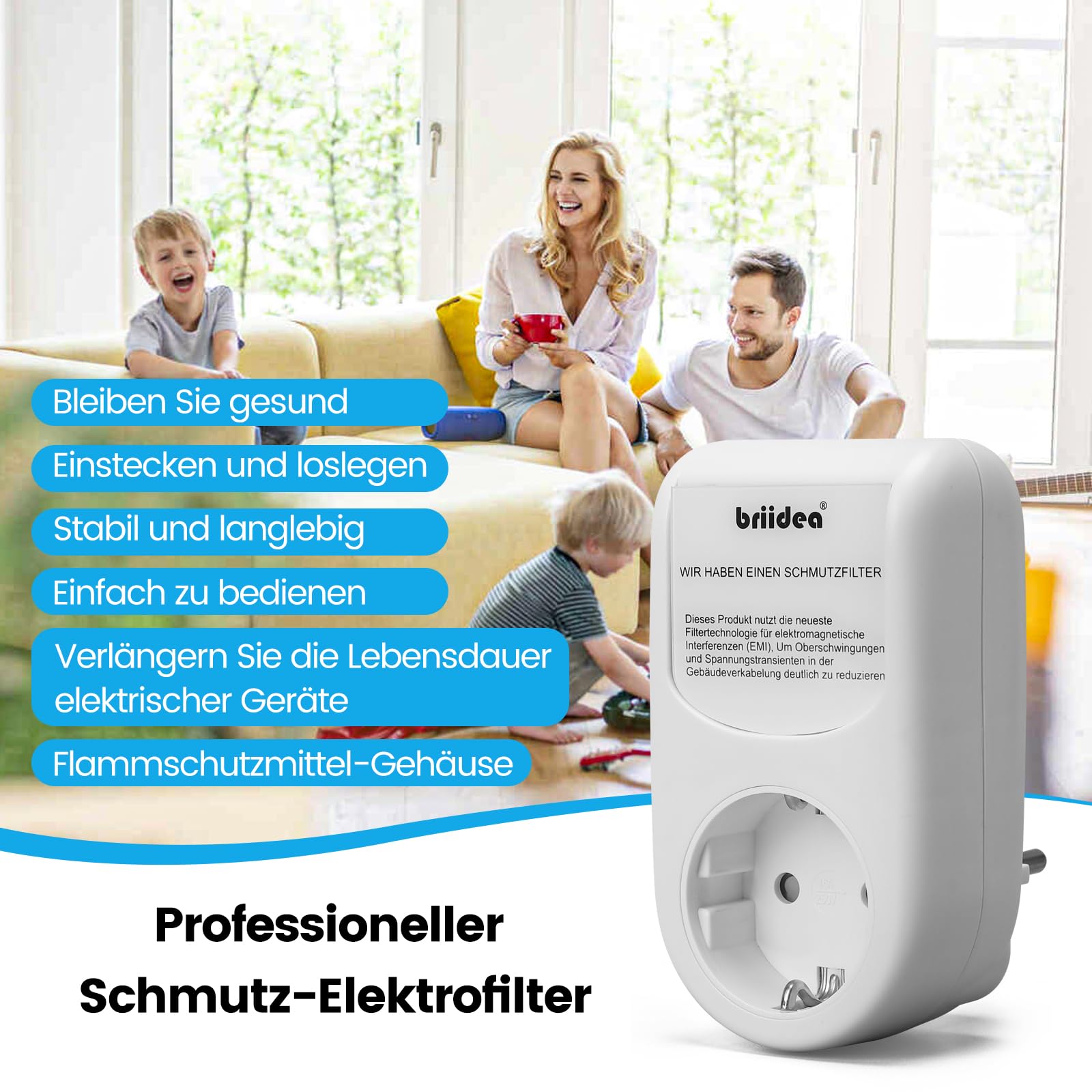 briidea Netzfilter-Zwischenstecker, Universal-Breitband Netzfilter, Gesunde Umgebung & Längere Gerätelebensdauer durch Hochfrequenzrauschfiltration