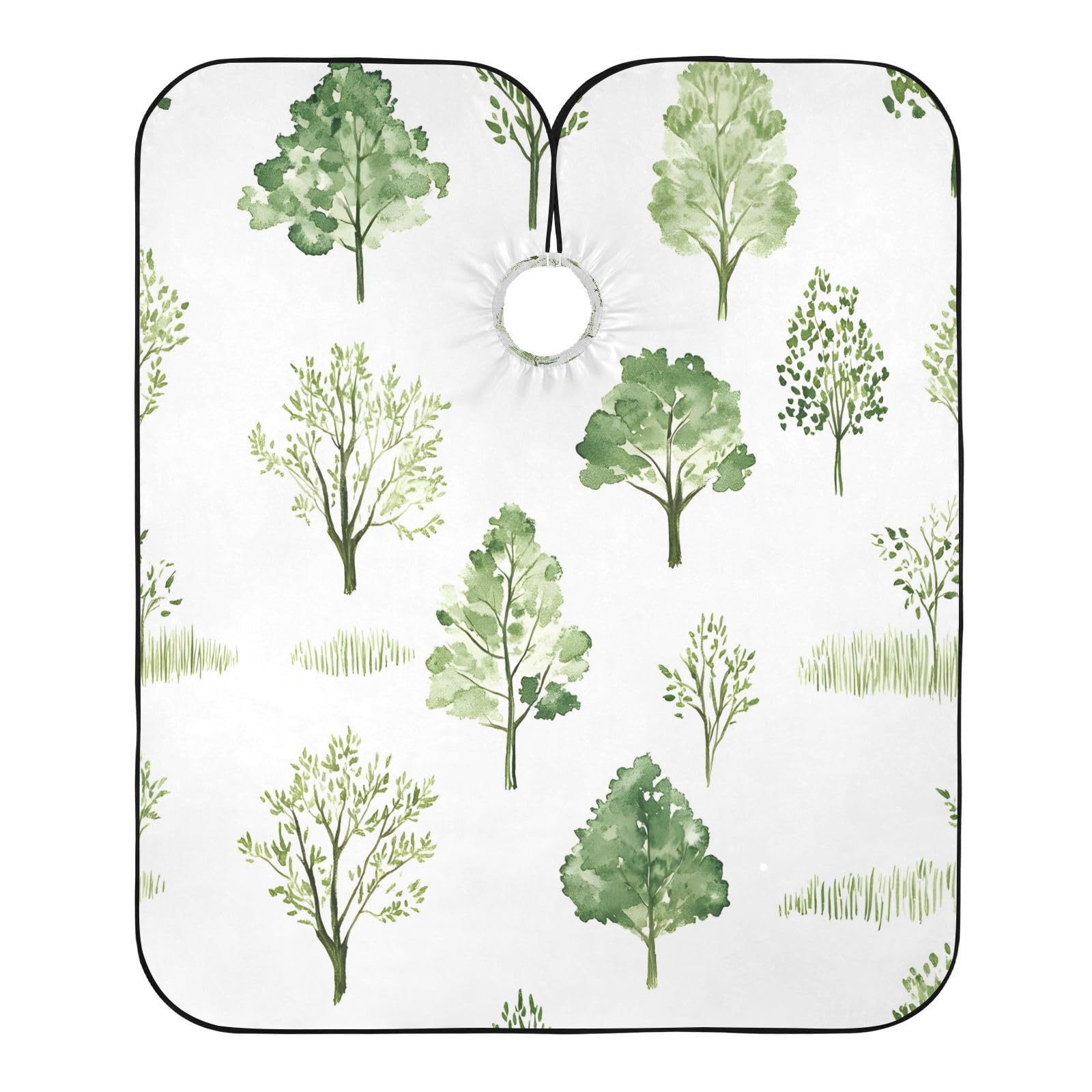 BOESI Watercolor Tree & Grass Pattern Barber Shawl, Waterproof Haircut Shawl, Haircut Salon Apron, Shaving Bib, 55 x 65 inches
