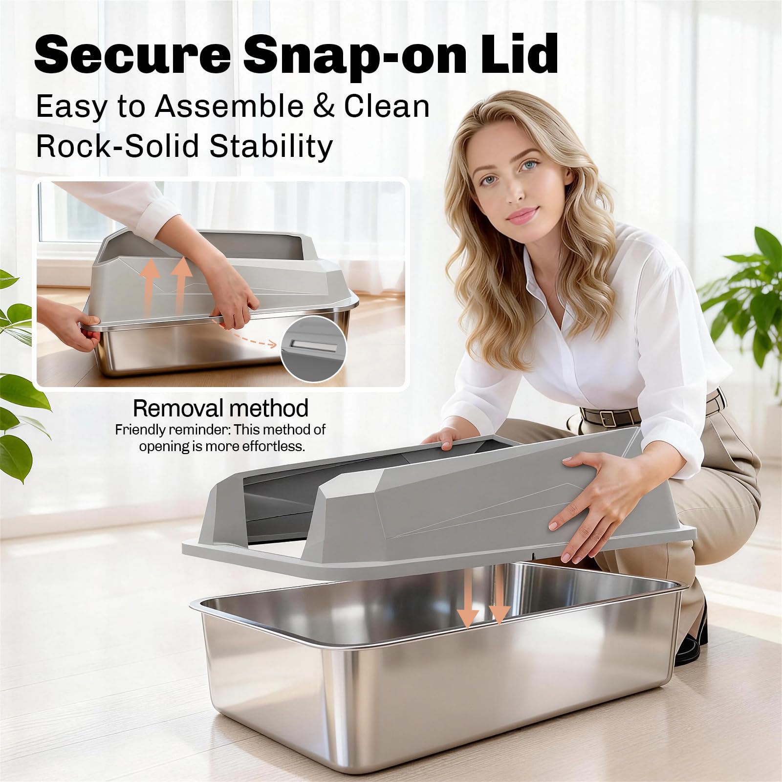 KYKY Tescat 2 Pack Stainless Steel Litter Box with Lid, XL Metal Litter Box with High Sides, Extra Large Litter Boxes for Big Cats and Multiple Cats, Leak-Proof, Rust-Proof, Non-Sticky and Easy Clean - image 3