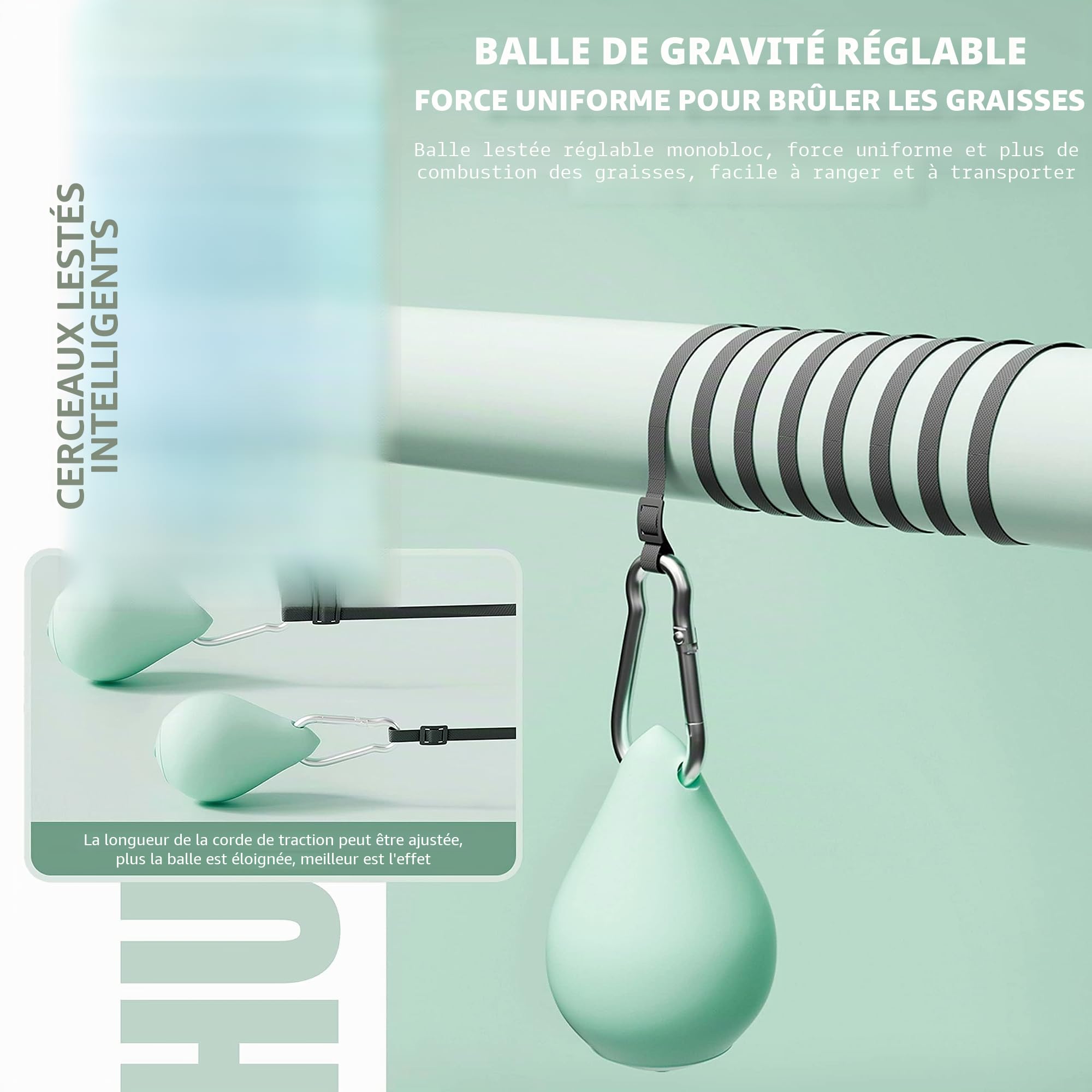 Cerceau intelligent lesté pour adultes, anneau de fitness amovible avec balle de massage automatique à 360 degrés, anneau intelligent pour adultes, équipement de fitness pour perte de poids