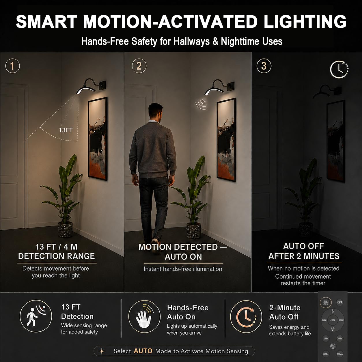PAIHOME Luce per immagini a batteria con telecomando e funzione dimmerabile, 400 cm, nera, ricaricabile, 5000 mAh, 3 colori e luminosità, luce artistica per dipinti, opere d'arte in galleria, ritratti