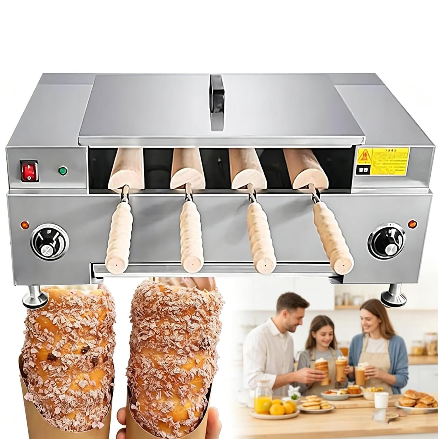 RETRIN Commercial Ice Cream Cone Grill Maker, Chimney Cake Bread Oven, Non-Stick Rollers & High Power, Toast Waffle Baking, for Restaurant & Café 4pcs