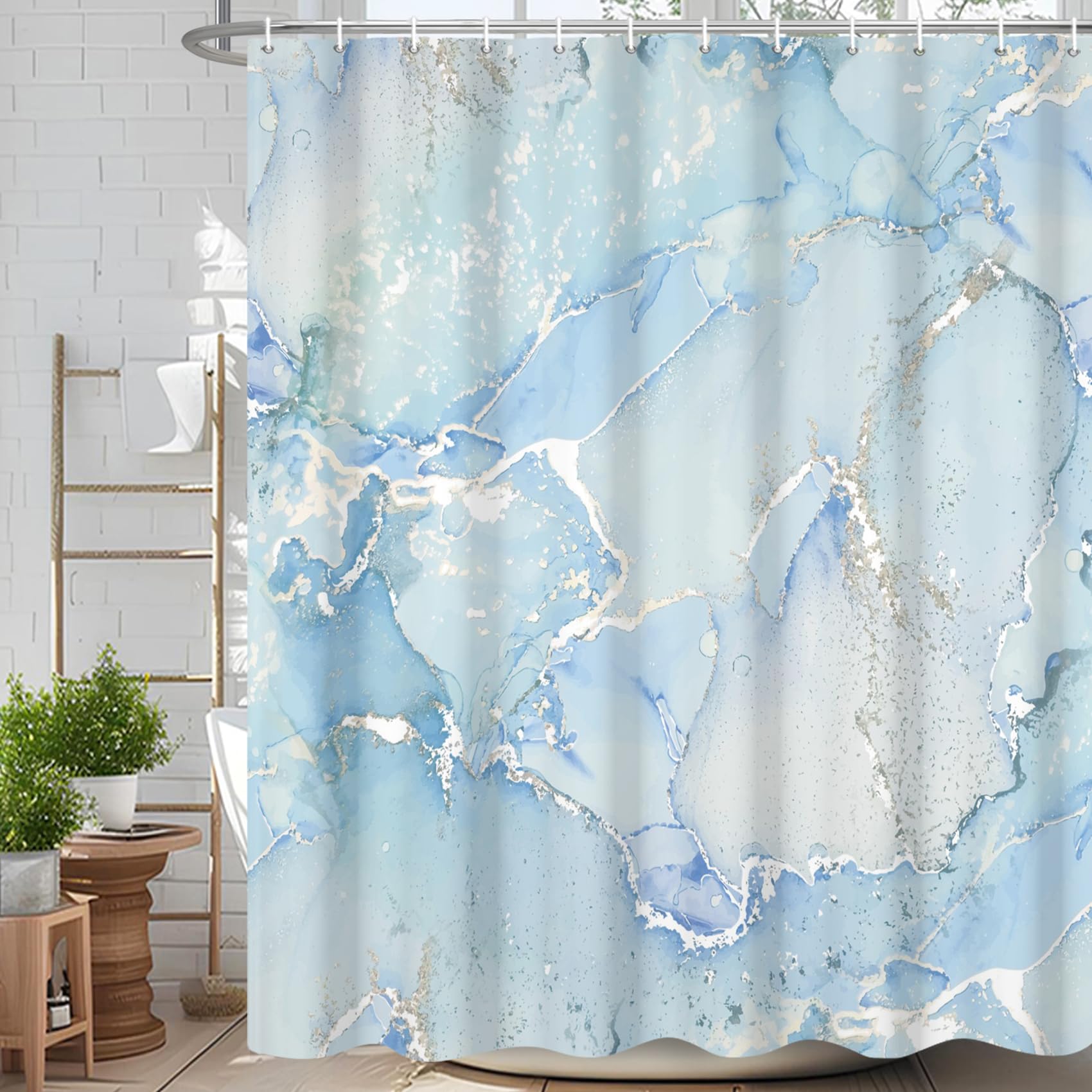 Velaequezii Light Blue White Crack Marble Abstract Shower Curtain Modern Ombre Printed Bath Curtain Waterproof Washable Fabric Bathroom Bathtub Decor