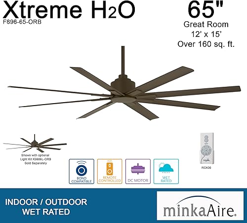 Miniatura 9 de Minka-Aire F896-65-ORB Xtreme H2O 65 Inch Outdoor Ceiling Fan with DC Motor in Oil Rubbed Bronze Finish Hierro Ahumado,blanco (Flat White),Níquel
