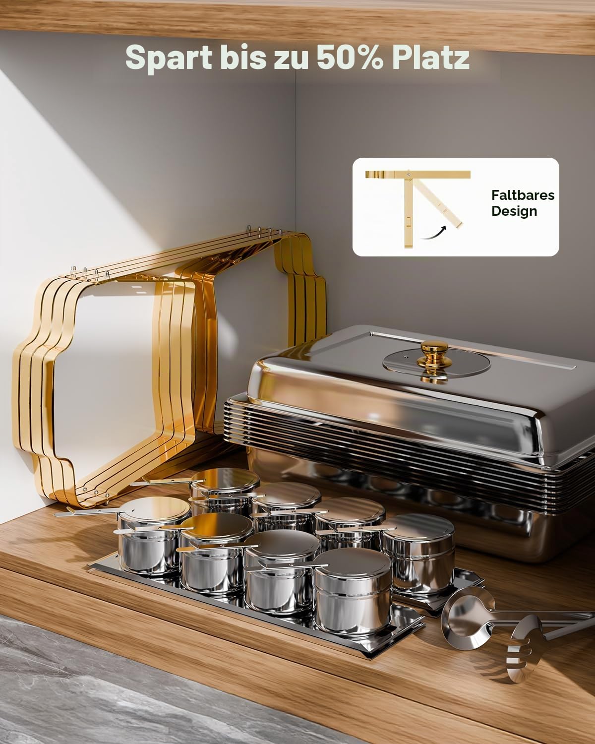 VEVOR Chafing Dish Set Speisenwärmer Edelstahl mit 4 Behältern in voller Größe (7,5 L pro), rechteckiger Wärmespender mit sichtbarem Deckel & Wasserpfannenständer & Brennstoffhalter, für Partys