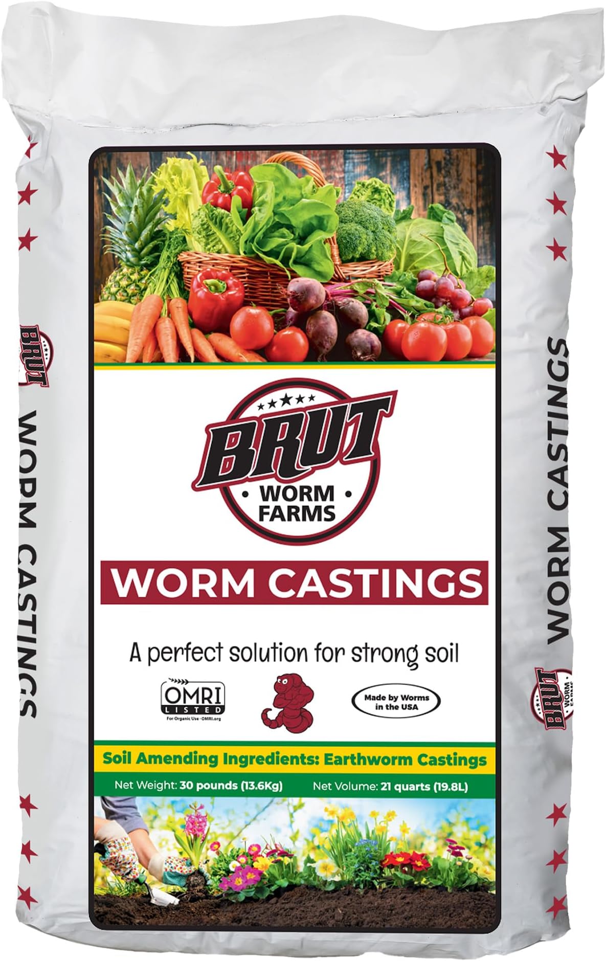 Brut Organic Worm Castings - 30 LB, Natural Nutrients, Fertility Builder and Plant Food - Indoor and Outdoor Planting, Enrich Potting Soil, Gardens, Raised Beds