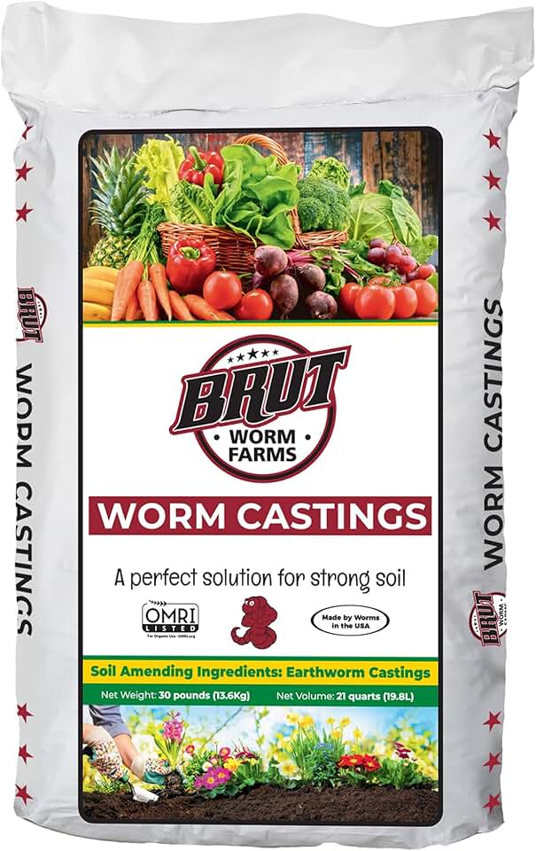 Brut Worm Farms 30 LB Organic Worm Castings, Natural Fertilizer for Indoor Outdoor Plants – Compost Soil Control, Mineral-Rich Potting Mix Additive Plant Food for Soil Health and Garden Growth