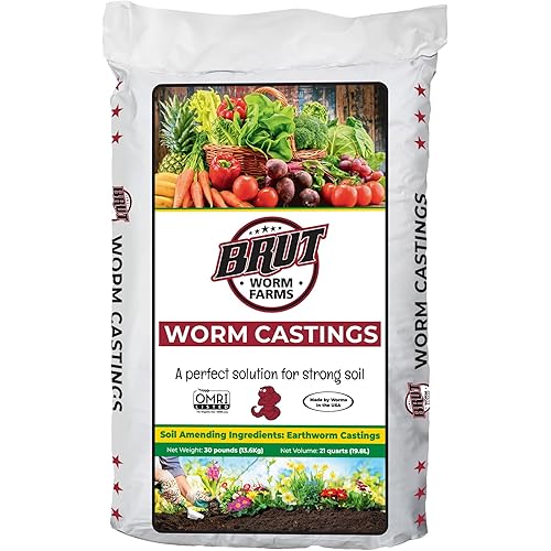 Brut Organic Worm Castings for Plants 30 LB – Natural Nutrients, Fertility Builder, Plant Food for Potting Soil and Garden Soil – Indoor and Outdoor Use
