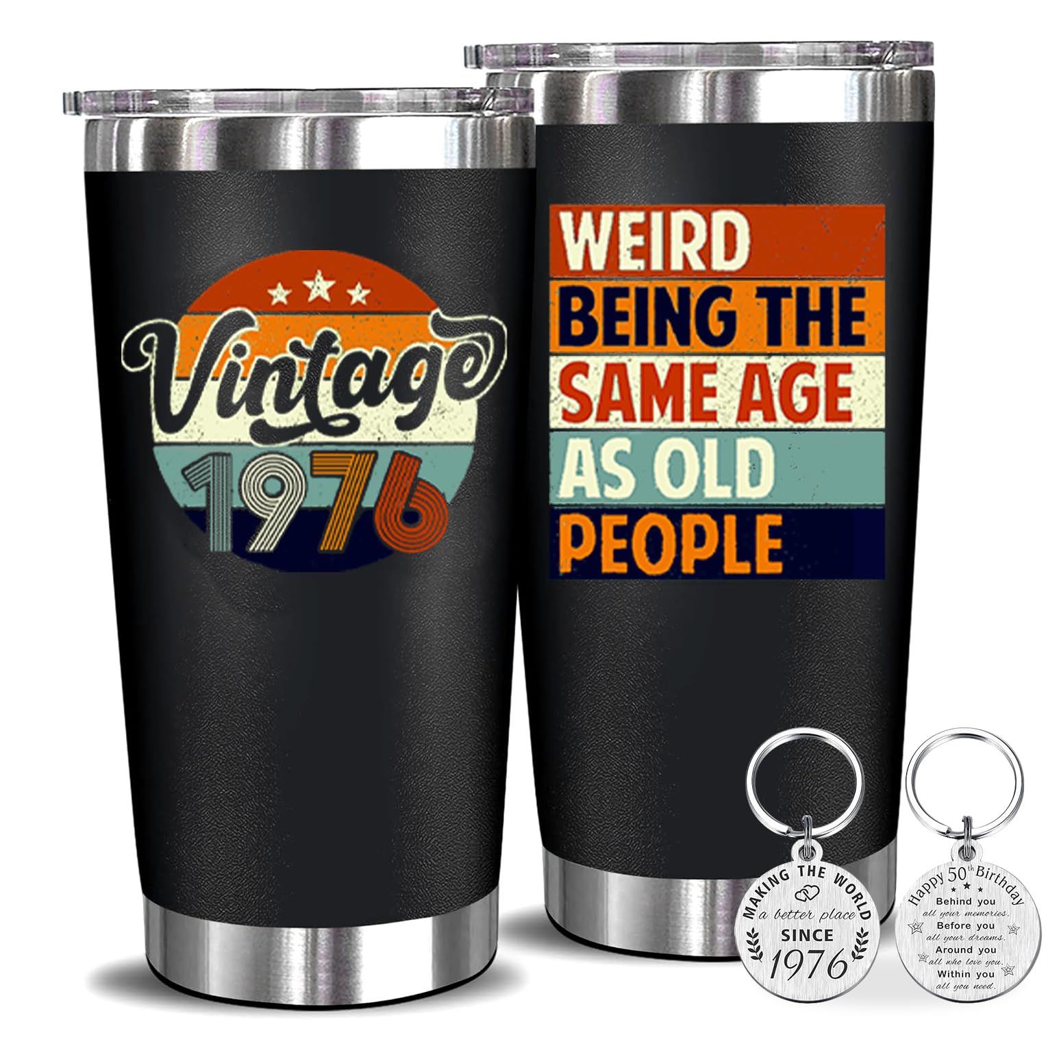 50th Tumbler 20oz with Key Chain, Father‘s Day Idear Gift 50th Birthday Gifts Men - 1976 50th Birthday Decorations for Women-50 Year Old Gifts for Men, Women, Mom, Dad, Wife, Husband - 20oz Tumbler