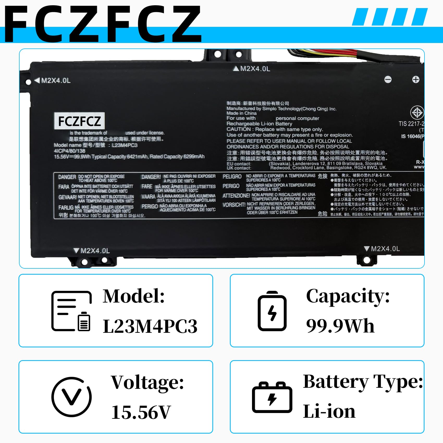 Amazon.com: FCZFCZ L23M4PC3 Laptop Battery 99.9Wh 6421mAh