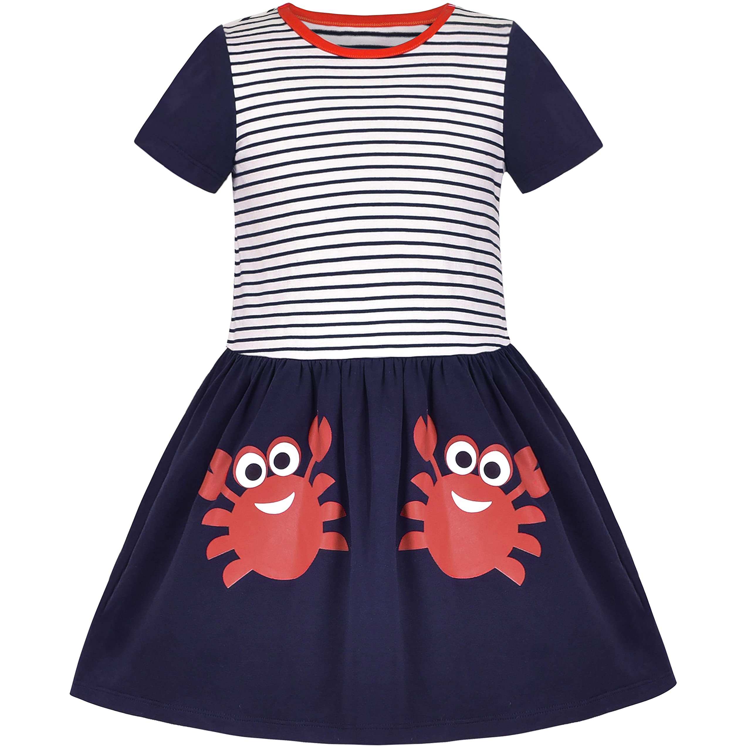 Sunny Fashion Girls Dress Colorful Striped Knitted Cotton Stretch School