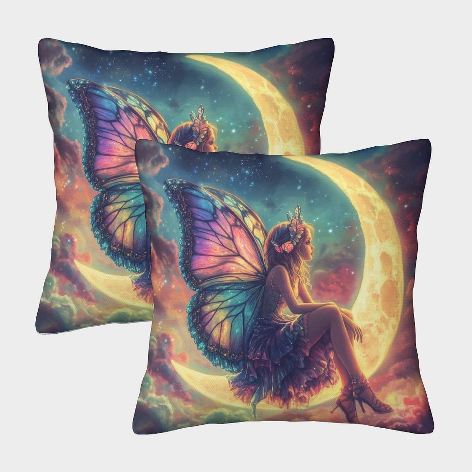 kaiyun 2 Pack Fairy And Butterfly Wings,Crescent Pillowcase 50x50cm, Cushion Cover,3D Digital Printing Bed Sofa Decorative