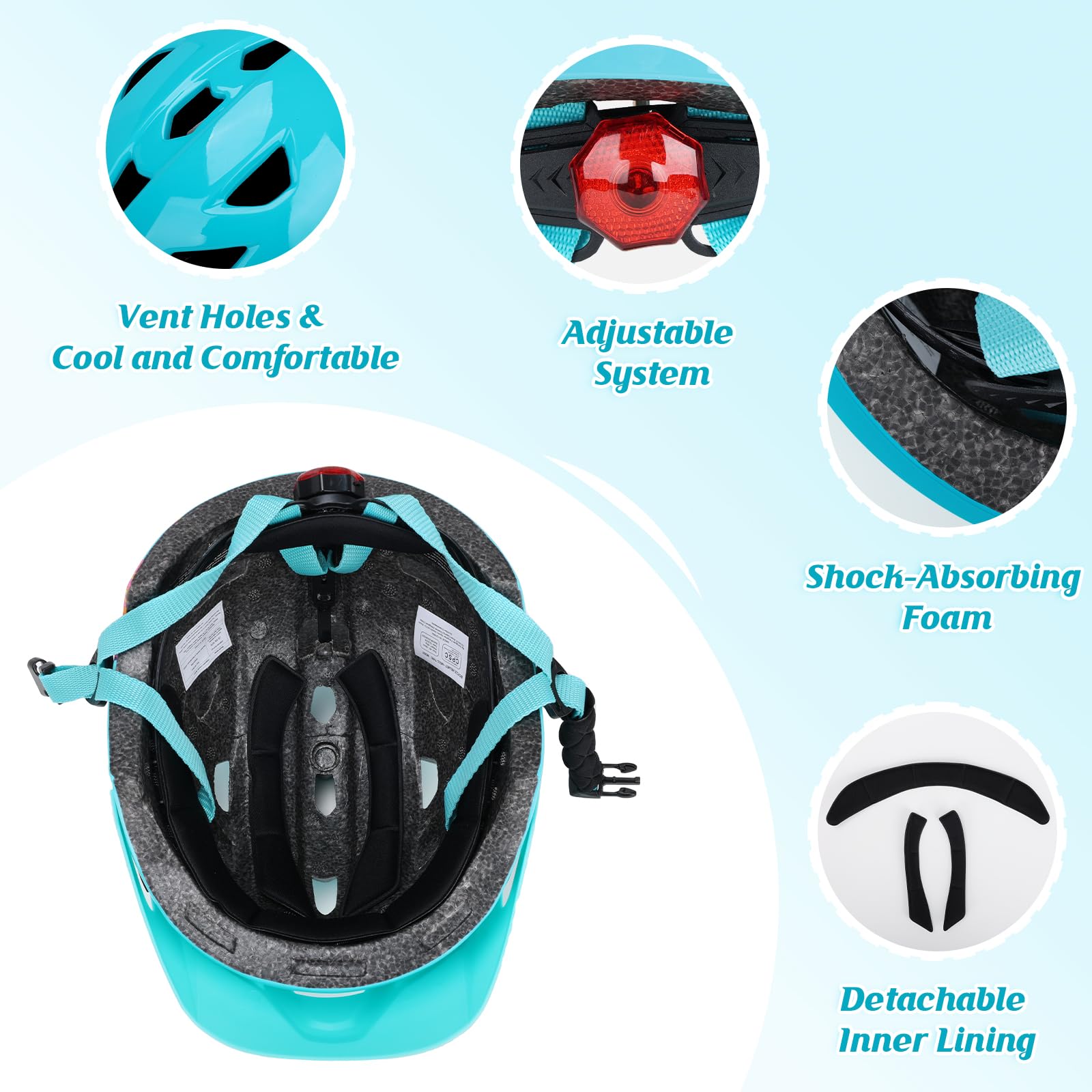 YOOXARMOR Bambini Casco da Bici Regolabile Casco per 3-5-8 Anni Ragazzi Donna circonferenza testa 50-59CM per Skateboard, Monopattino, Pattini a Rotelle,Scooter