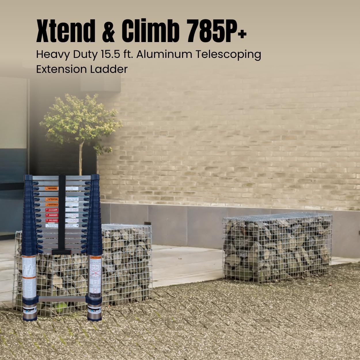 Xtend & Climb Telescoping Ladder 15.5 FT 785P+ | Professional Aluminum Extension Ladder | Heavy Duty Telescopic Ladder with Over-Molded Feet | 250 lbs Load | Portable & Compact - Includes Fiber Cloth