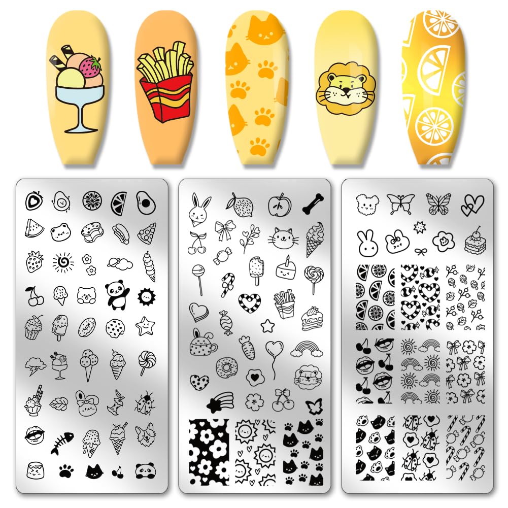 PH PandaHall 3pcs Cute Nail Stamping Plates