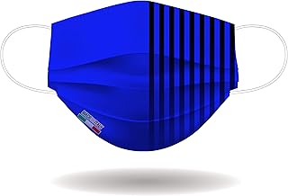 Mascherina per Viso con elastici, lavabile e sterilizzabile, Unisex, Made in Italy (NERO AZZURRO)