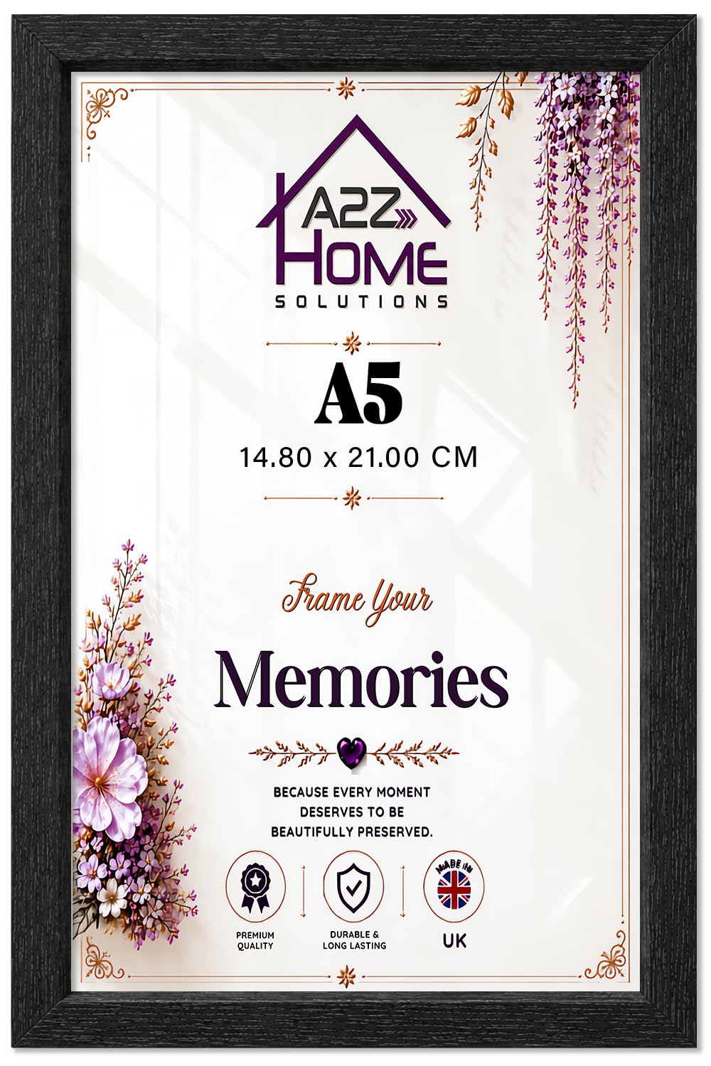 A2Z Home Solutions Stylish Ready-to-Hang MDF Poster Frame A5 (14.80 x 21.00 CM) | Clear HD Perspex | Solid Hanging Clip | Enhance Any Interior Space: Home, Office, Studio & Beyond [Black]