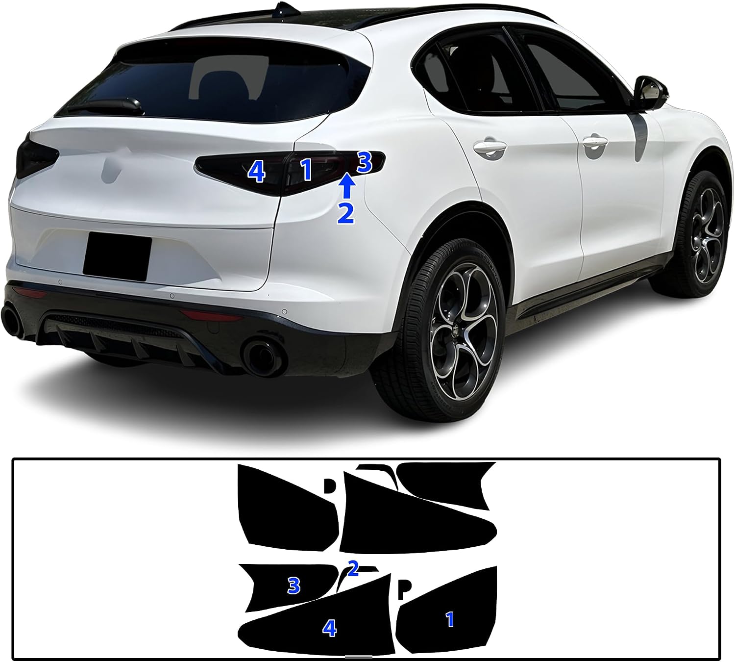 BOGAR TECH DESIGNS Rear Taillight Tail Light Tint Kit PPF Compatible with Alfa Romeo Stelvio 2018-2025, Light Smoke