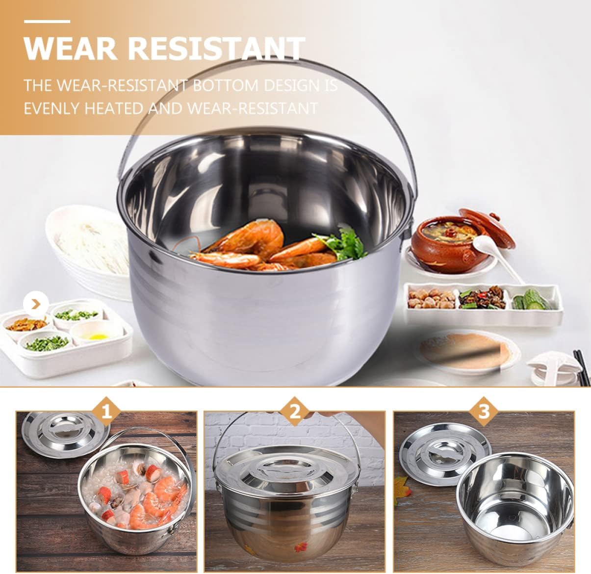 1pc Large Capacity Non-stick Stew Pot for Camping Outdoor Cooking Multi-functional Stainless Steel Soup Pot High-temperature Resistant for Family Meals