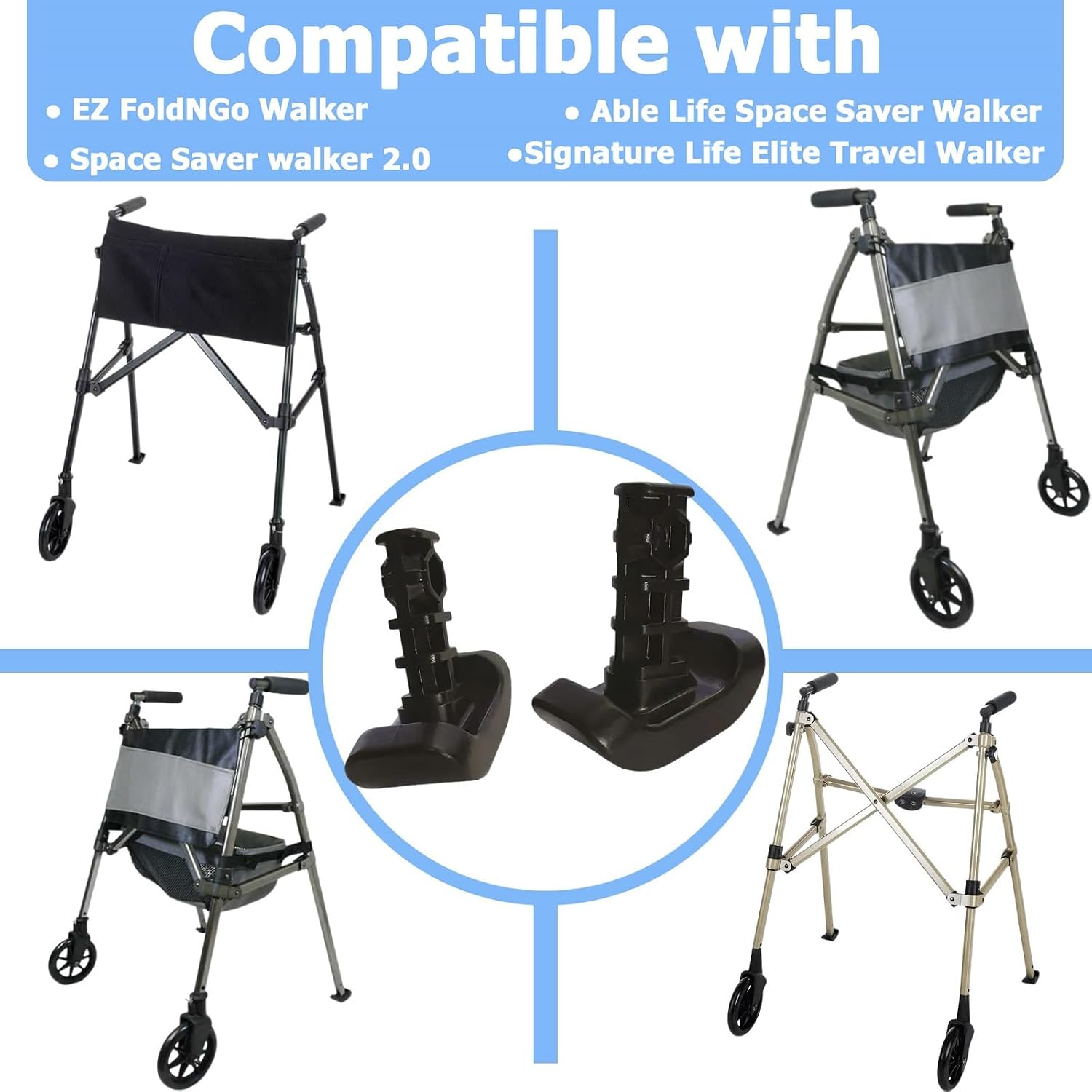 8 PCS Walker Ski Glides 4302 for EZ Fold-N-Go Walker and Able Life Space Saver Walker, Durable Mobility Aid Glide for Stability, Black image 3