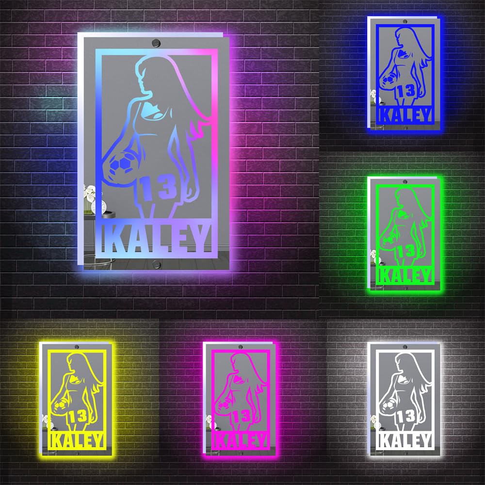 Ktfhvgy Customized Name Women's Soccer Acrylic Mirror Light, Women's Soccer Player Mirror neon Light Sports Decoration, Soccer Player Sports Lover Decoration (style-14) — image 1