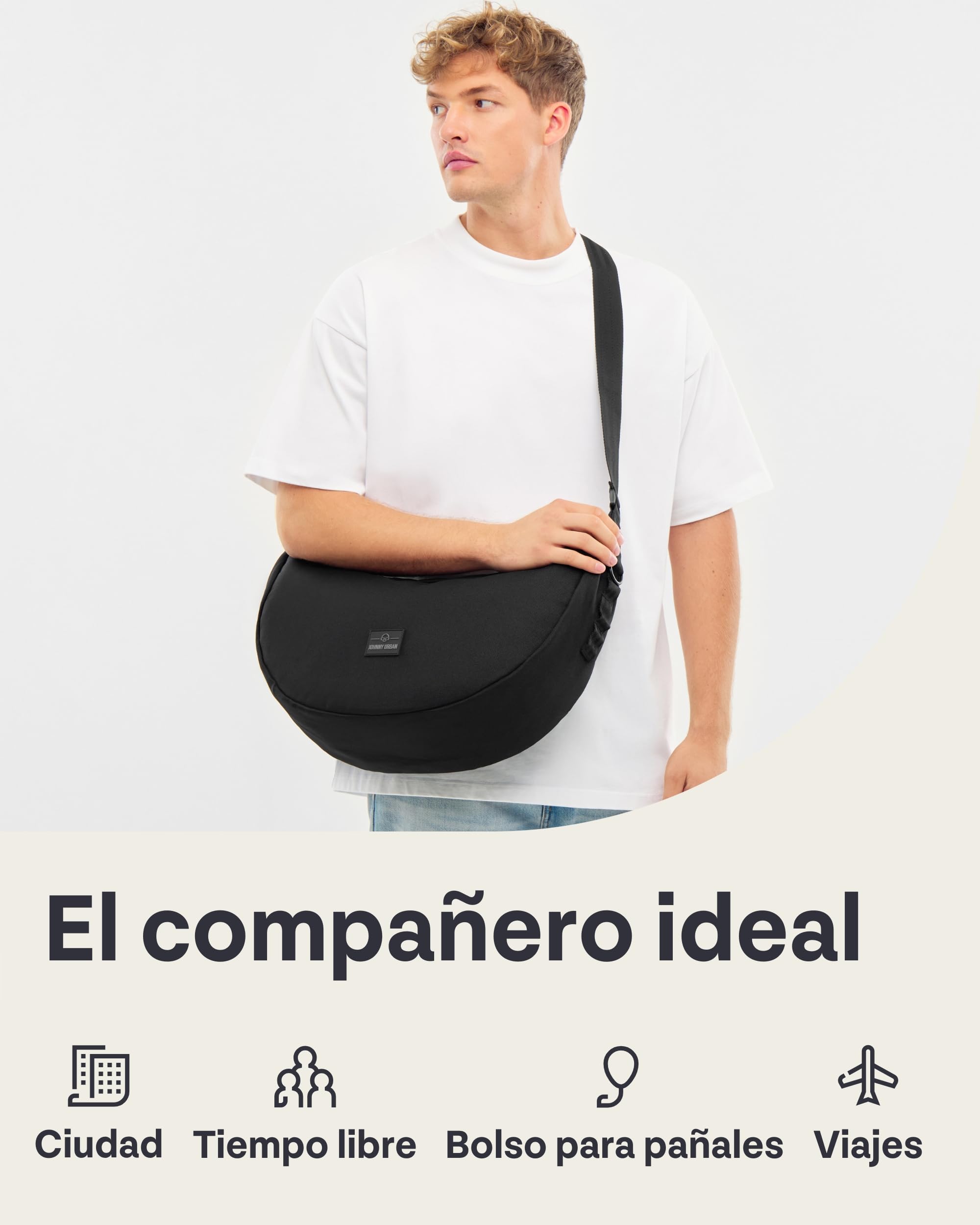 Johnny Urban Bolso Bandolera Mujer Hombres Negro - Ally Large - Half Moon Bag - Bolso Riñonera de Media Luna - Bolso Grande Redondo con Correa Ajustable - Repelente al Agua