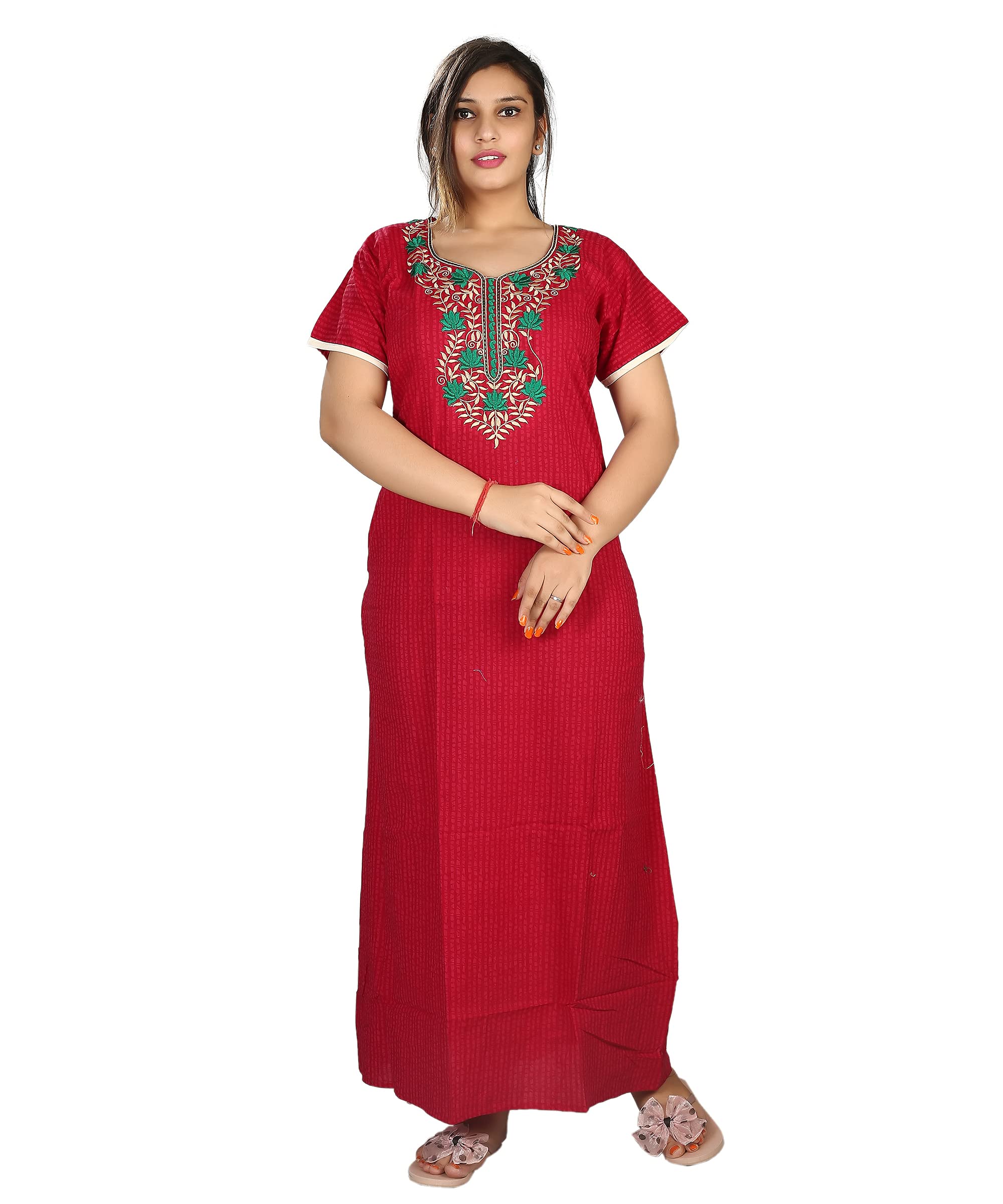 Women's Abstract 9 Embroidered Cotton Nighty (Free Size)