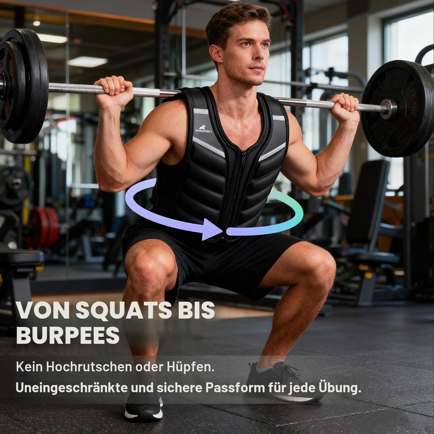 RHINOSPORT Gewichtsweste 4,5 kg 6,8kg 9,1kg für Damen & Herren - Premium Fitness Weste mit reflektierenden Streifen & Armbandtasche für Krafttraining, Gewichtsverlust, Heim/Gym Workouts