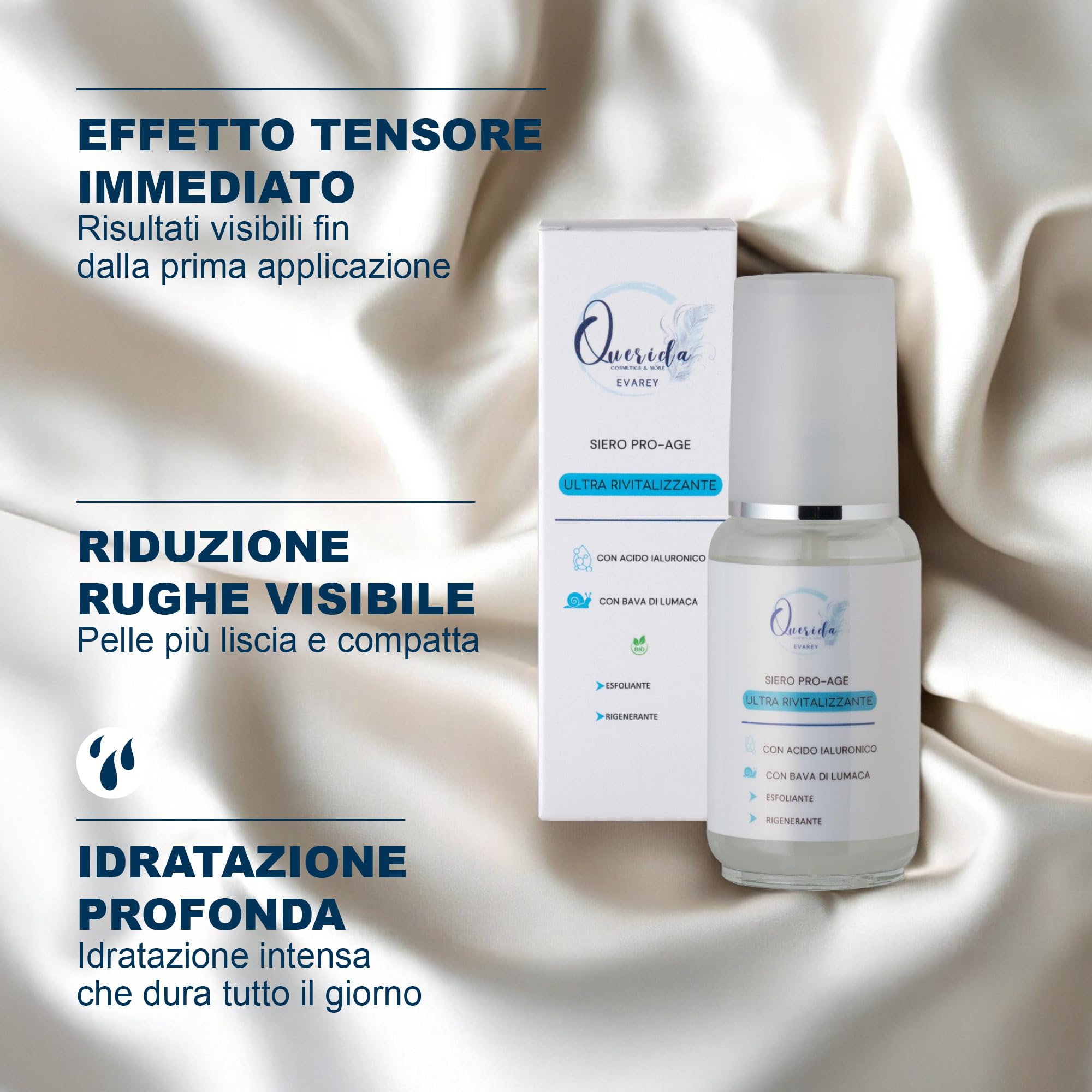 Querida ProAge Gesichtsserum mit Schneckenschleim und Hyaluronsäure, biologisches Peeling, regenerierend, Anti-Age, hergestellt in Italien, 50 ml