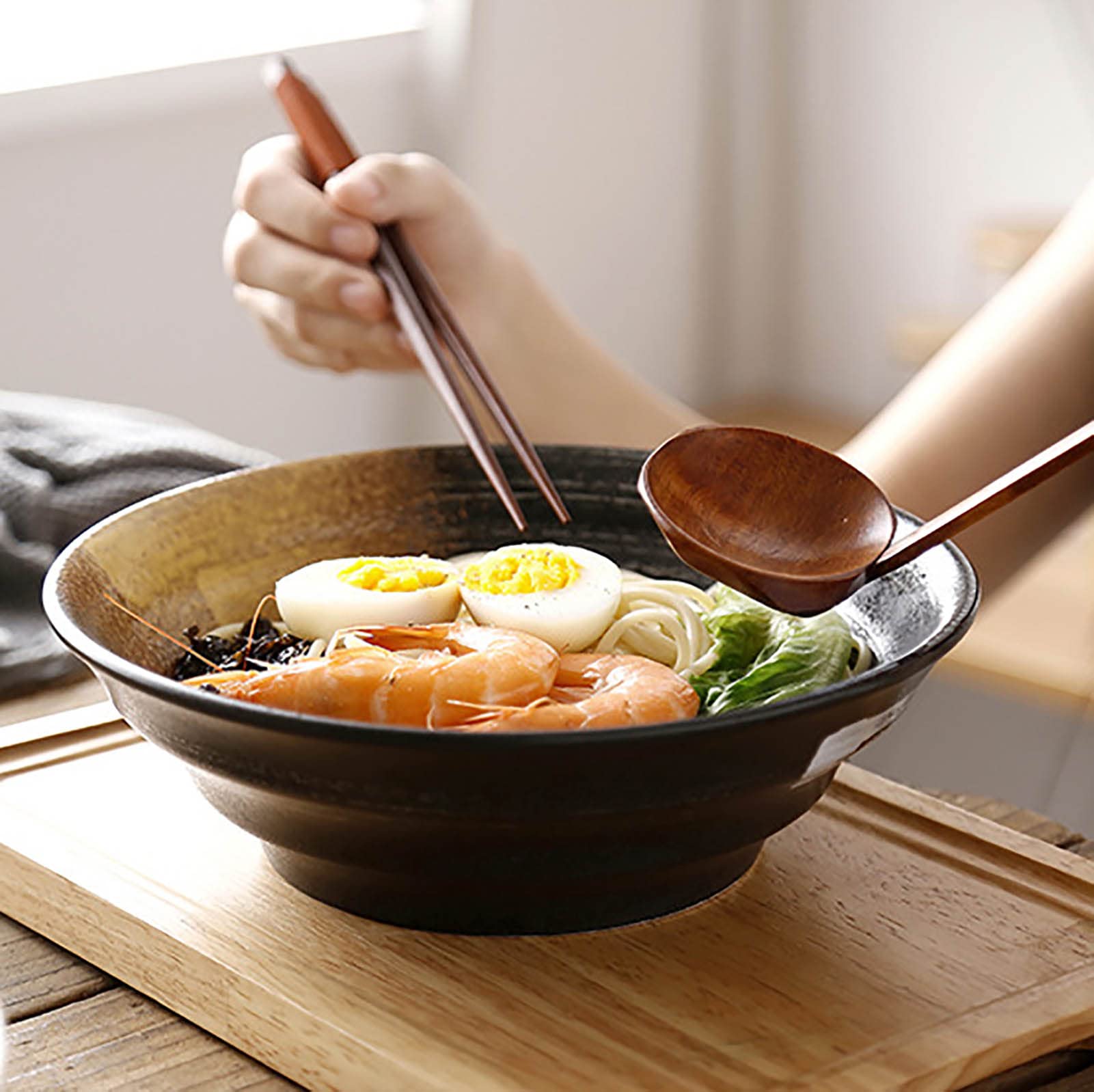 2 * 1100ml Sopa de ramen de ramen, sopa Ramen Fideos de fideos Fruta Ensalada Pasta Mezcla Sirviendo Cuenco Creativo Pintado a mano En relieve Cerámica