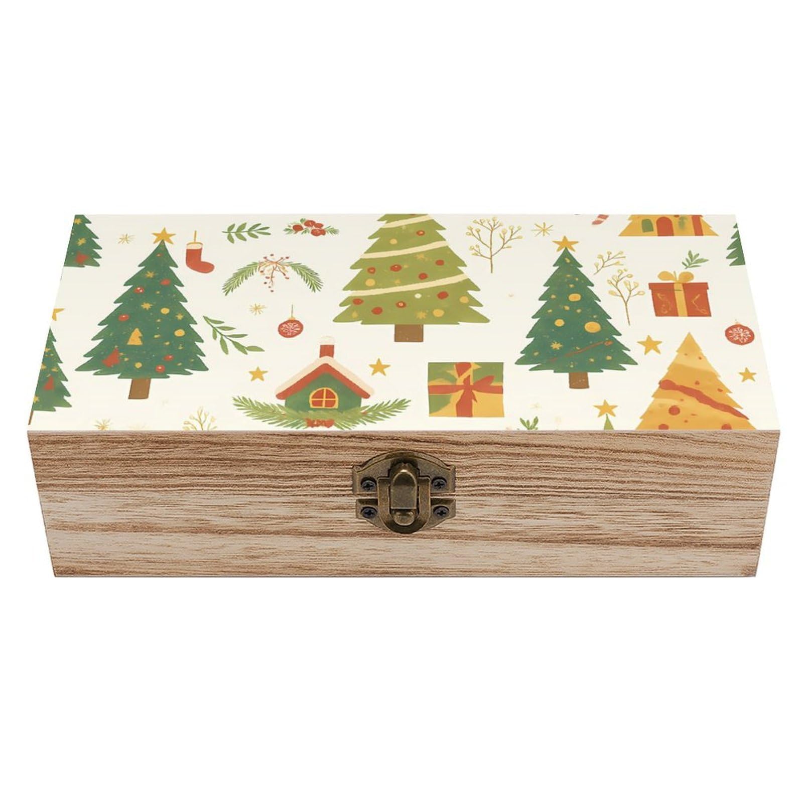Oudrspo Xmas Trees & Gifts Retro Wooden Storage Box Keepsake Jewelry Decorative Art Storages Box Gift Boxs