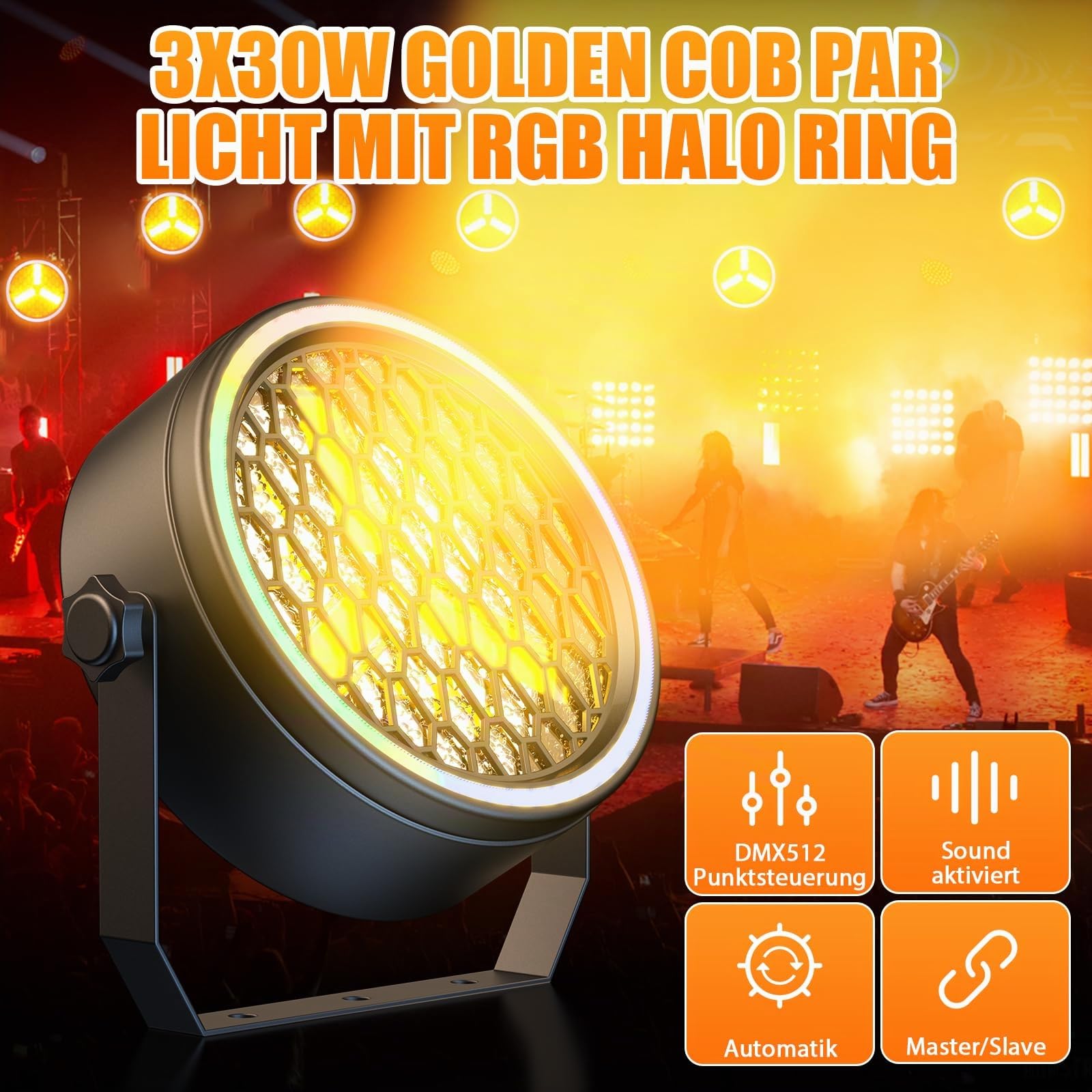 3 x 30W COB Par, DMX LED Bühnenlicht mit 30 Lichteffekten, Soundaktivierte Discolicht für Party, Hochzeit, Club, DJ, Bühne, Konferenzen