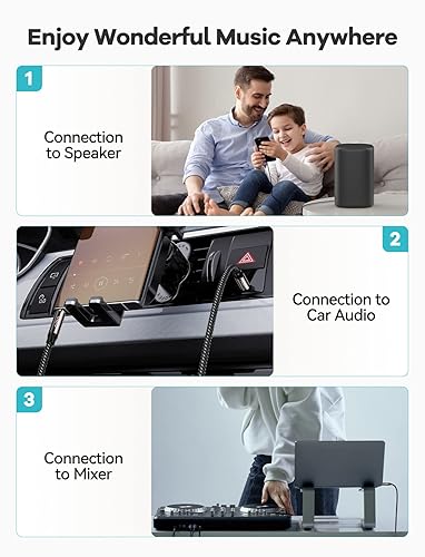 Miniatura 9 de VIOY Cable auxiliar largo (20 pies), carcasa de cobre, sonido de alta fidelidad Cable auxiliar trenzado macho a macho de 0.138in compatible con